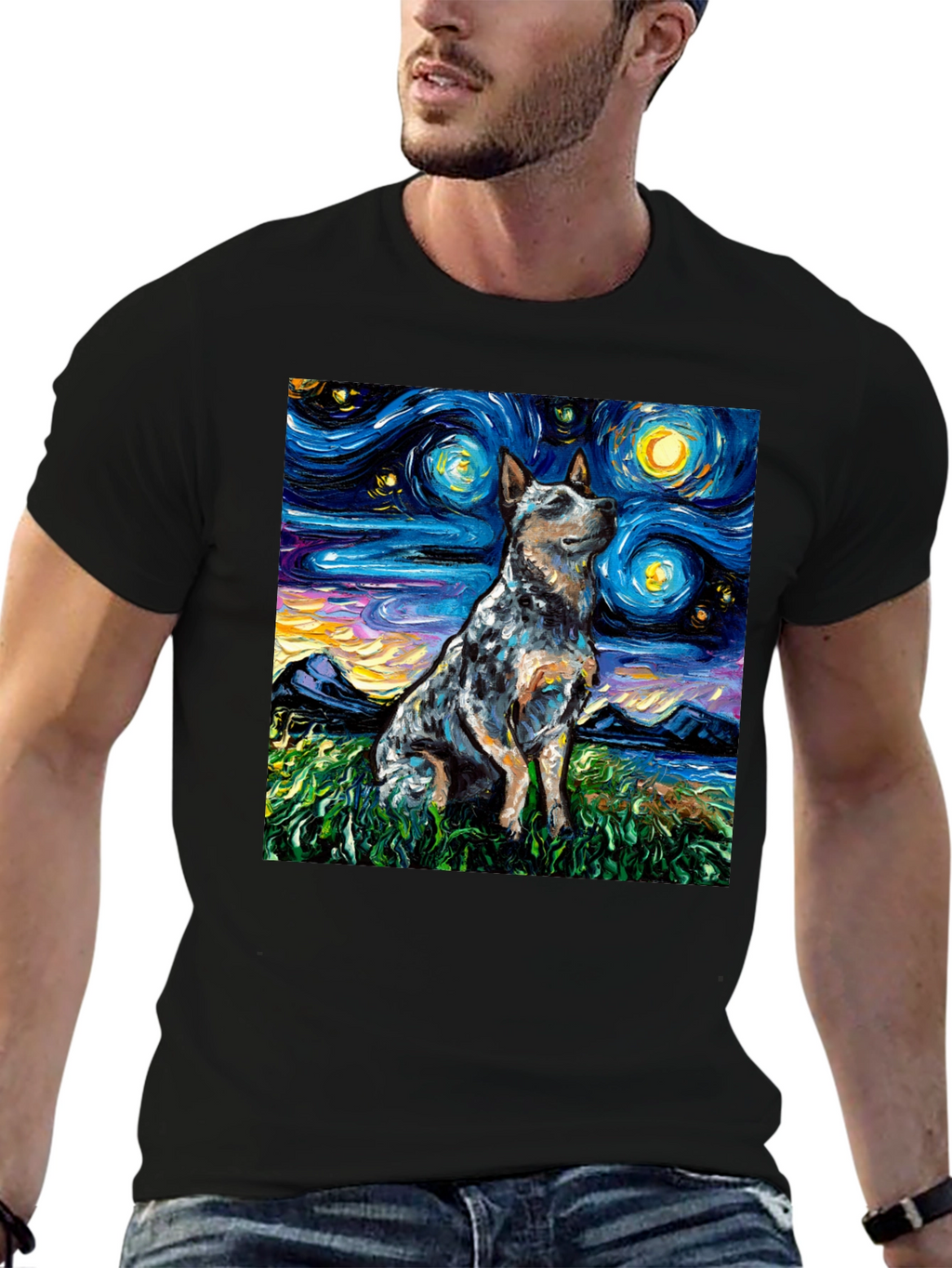 Starry Night Dog Art T-Shirt