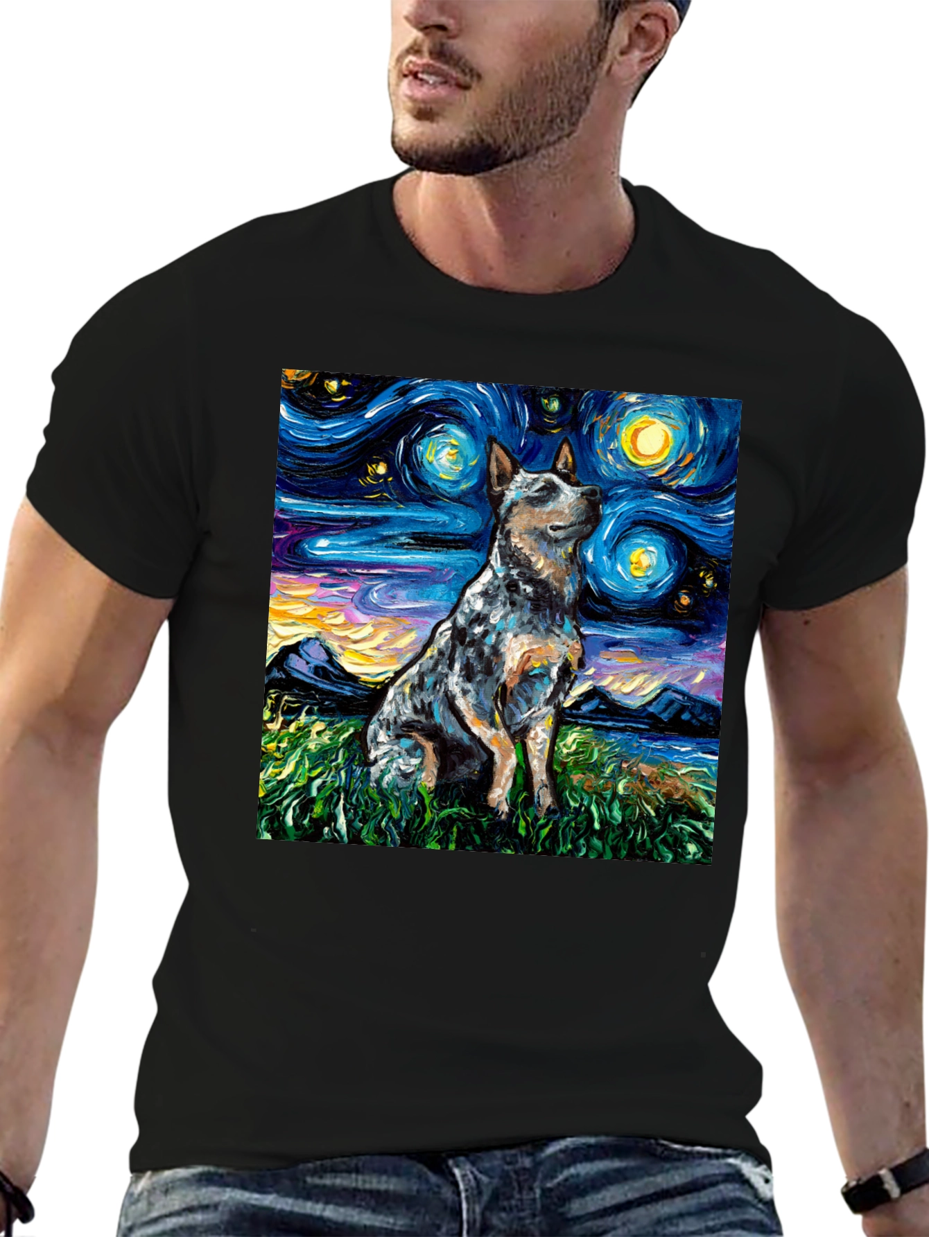 Starry Night Dog Art T-Shirt
