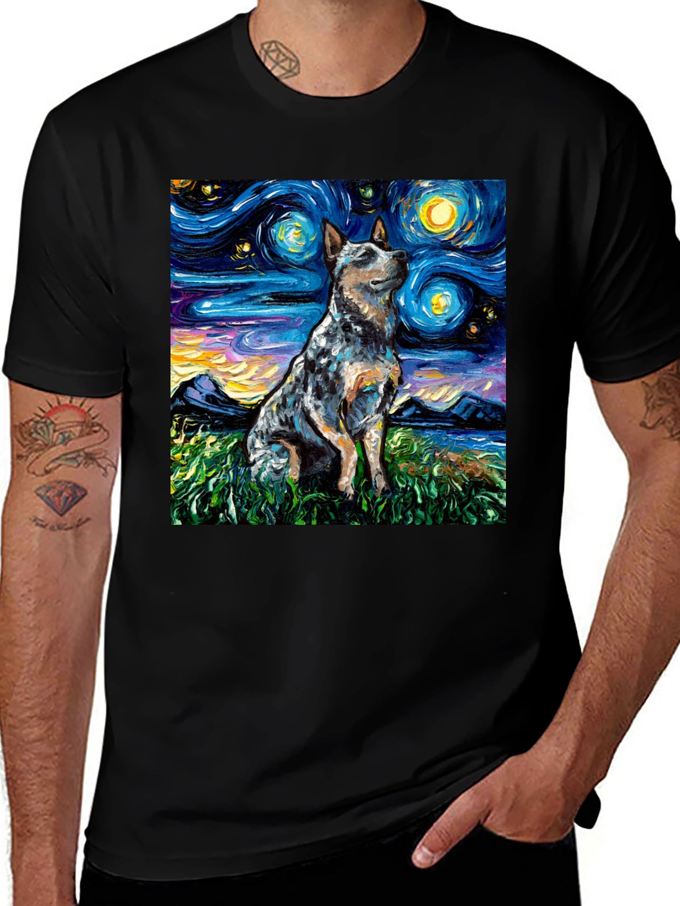 Starry Night Dog Art T-Shirt