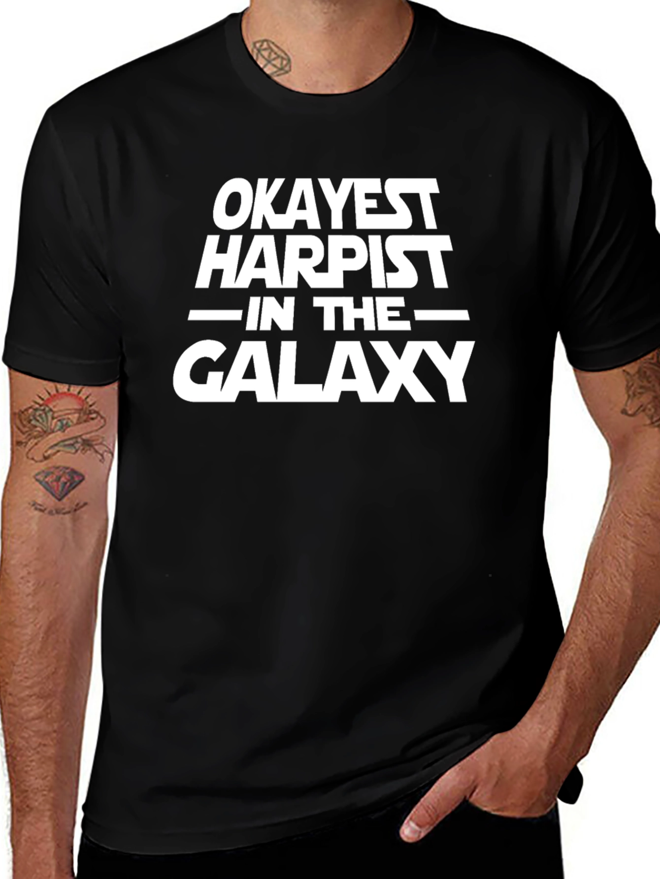 Okayest Harpist in the Galaxy T-Shirt - Funny Music Tee