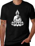 Buddha Lotus Graphic Print T-Shirt - Black