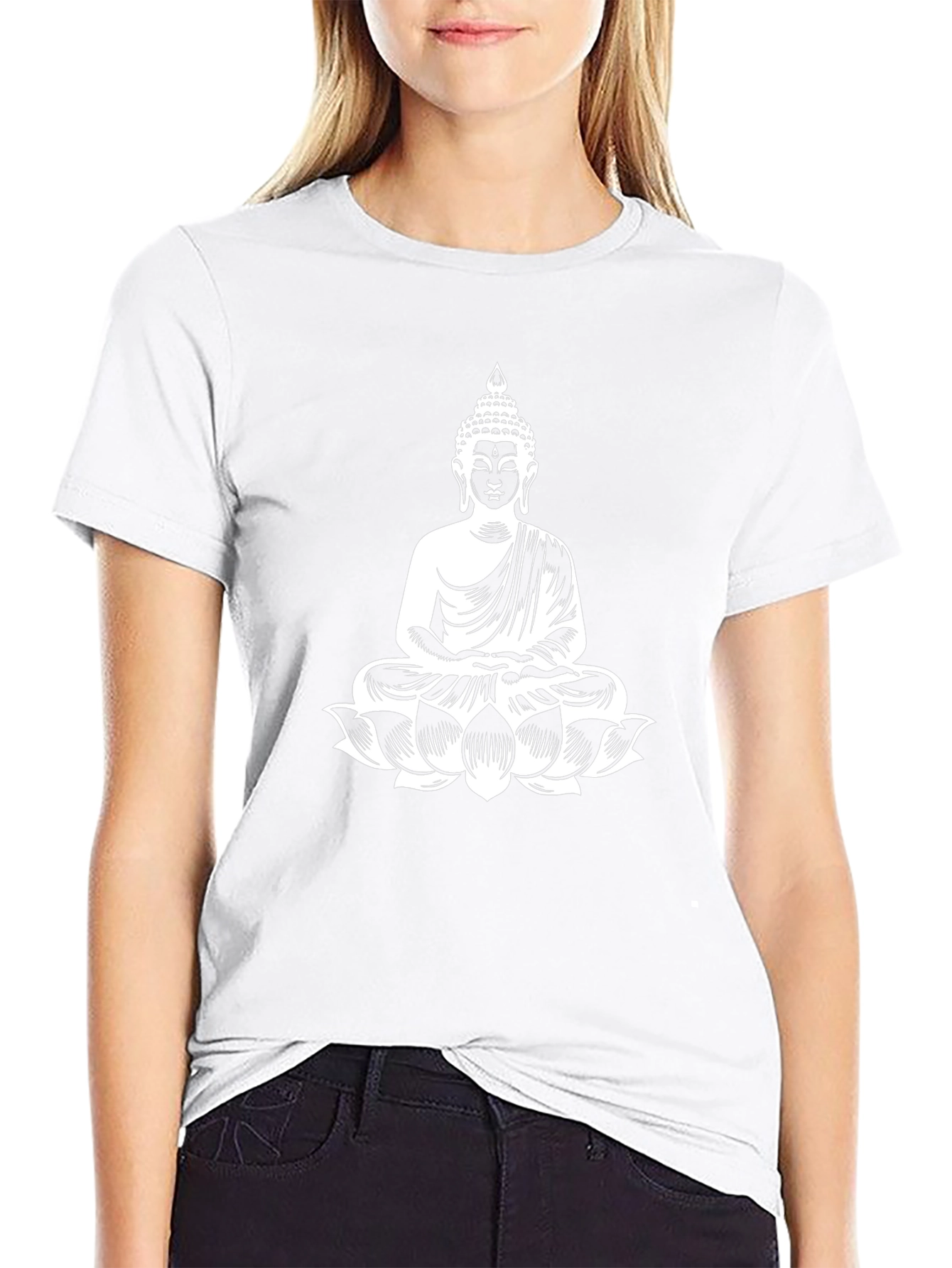 Buddha Lotus Graphic Print T-Shirt - Black