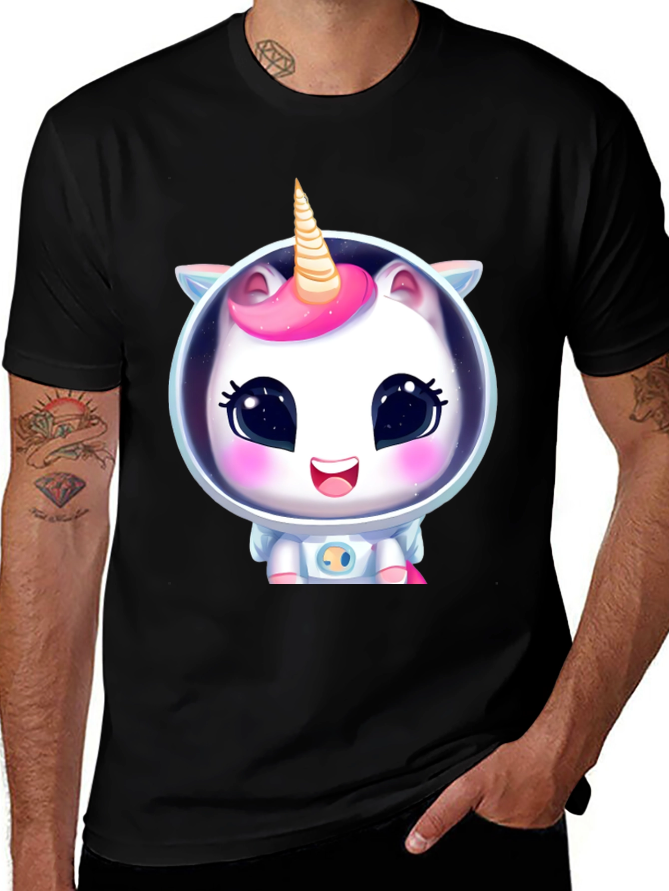 Unicorn Astronaut Black T-Shirt - Cute Space Adventure