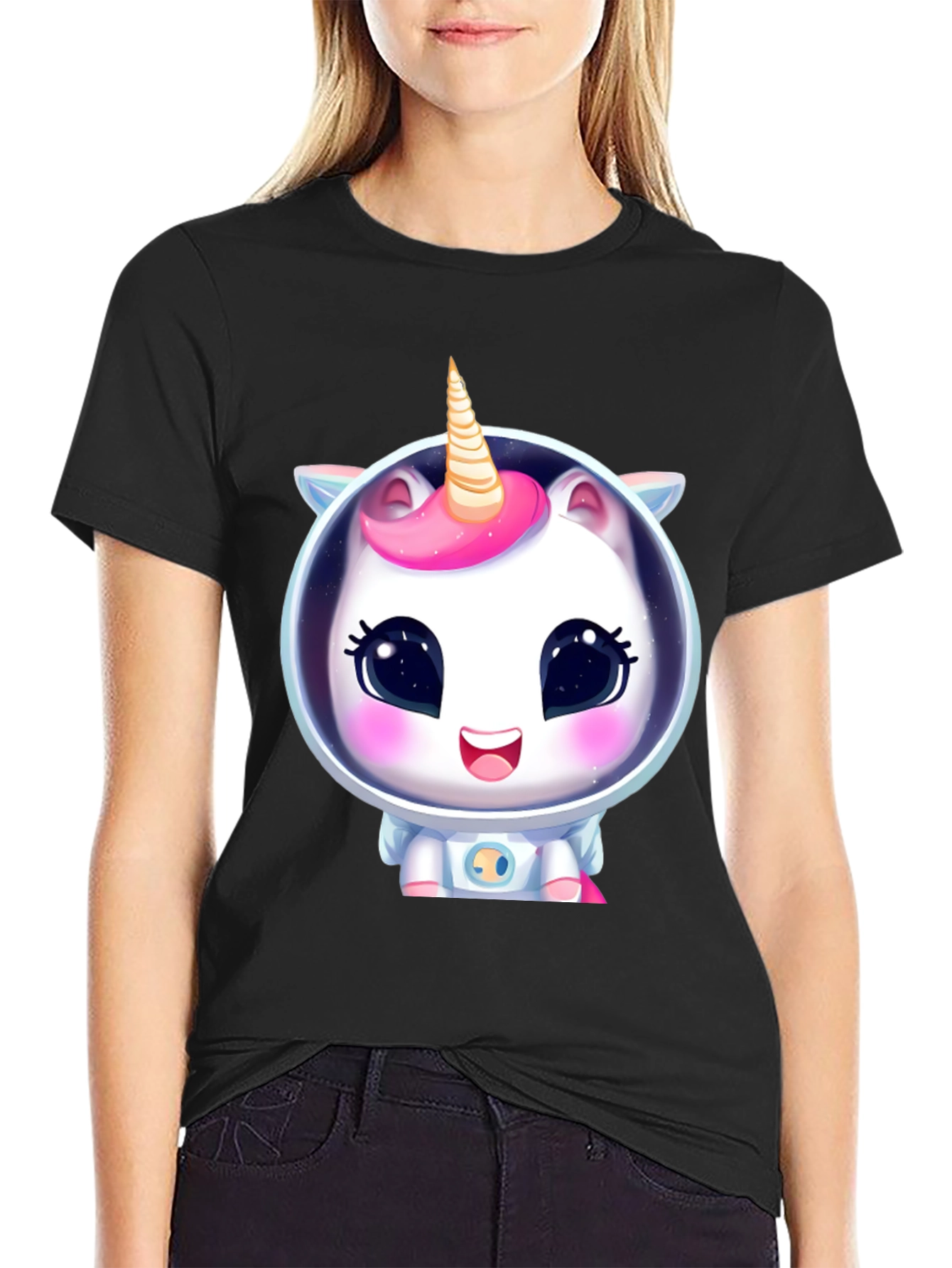 Unicorn Astronaut Black T-Shirt - Cute Space Adventure