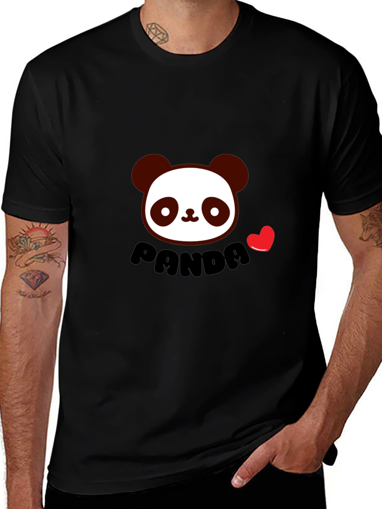 Panda Love Graphic Tee - Black Short Sleeve T-Shirt