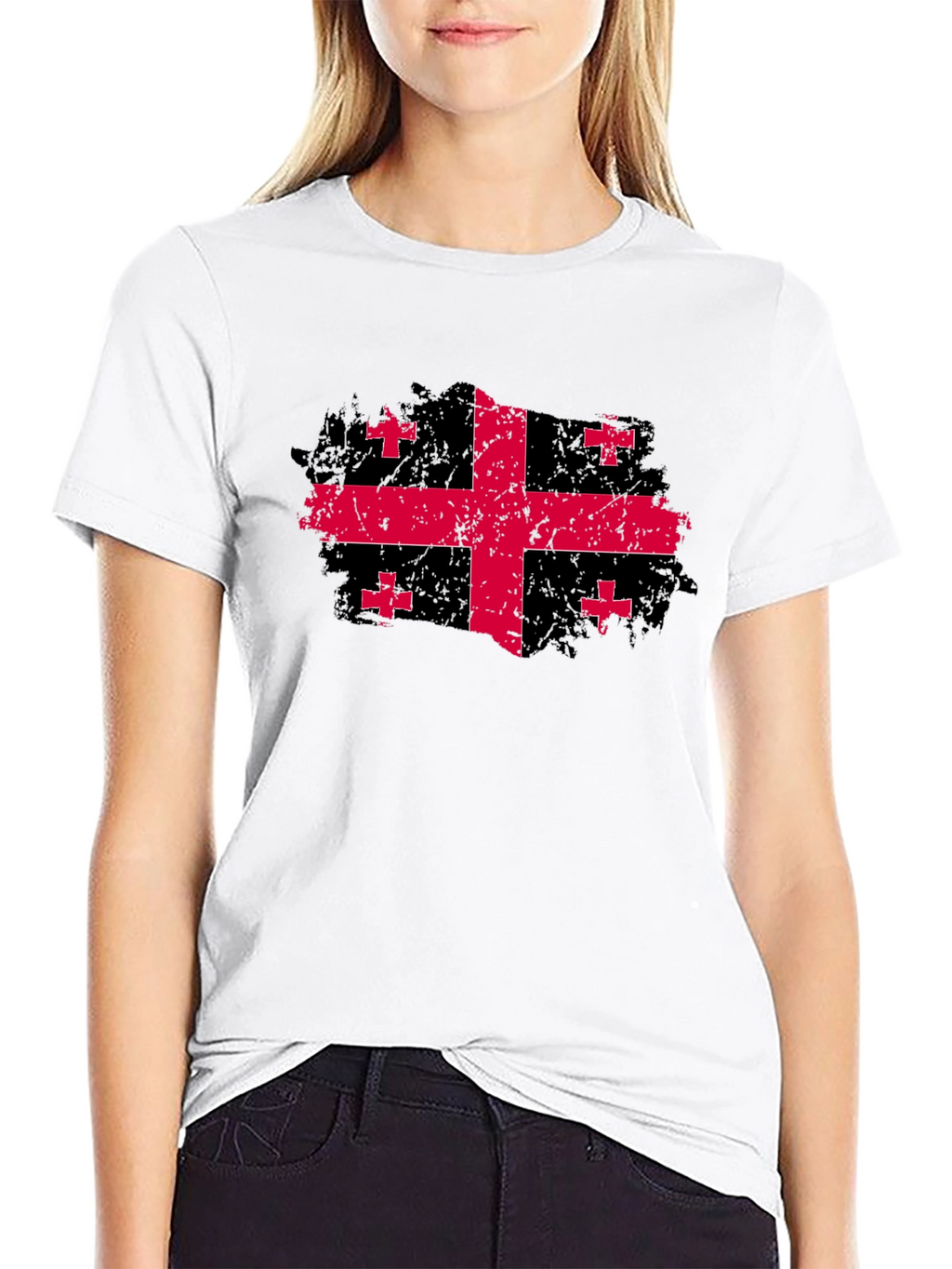 Georgia Flag Grunge Style Black T-Shirt