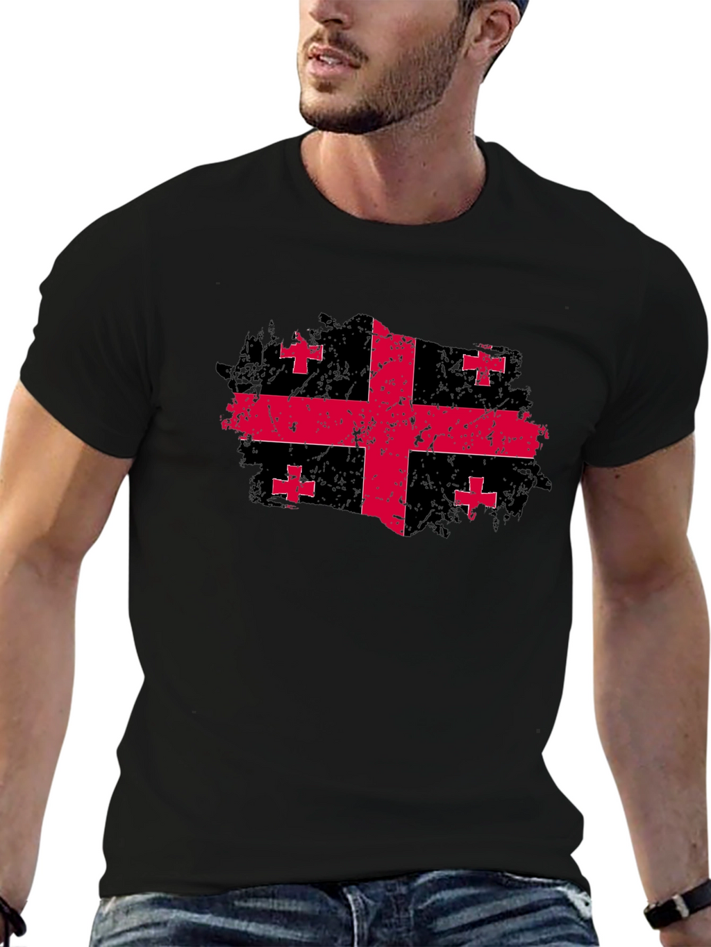 Georgia Flag Grunge Style Black T-Shirt