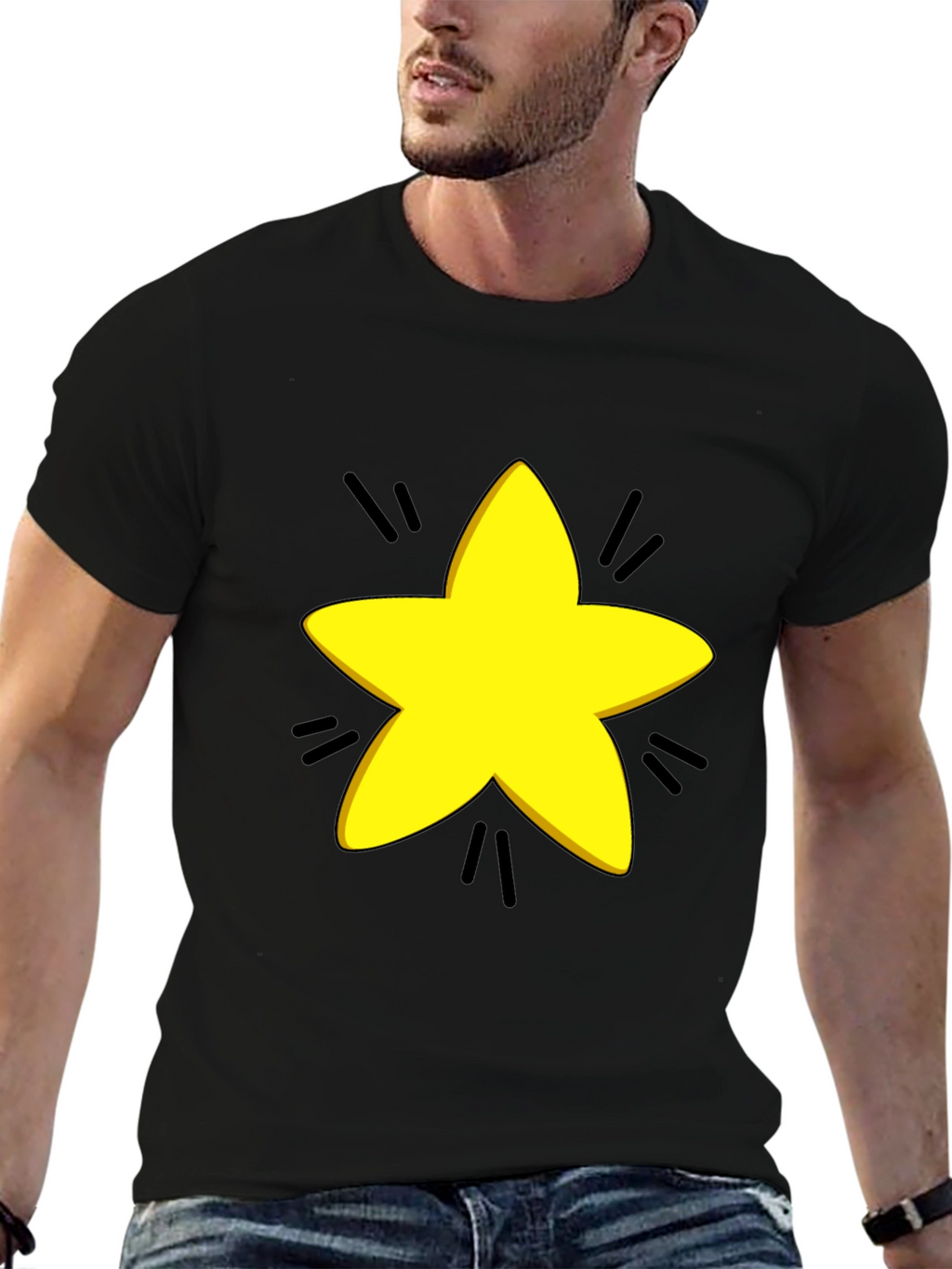 Yellow Star Graphic Black T-Shirt