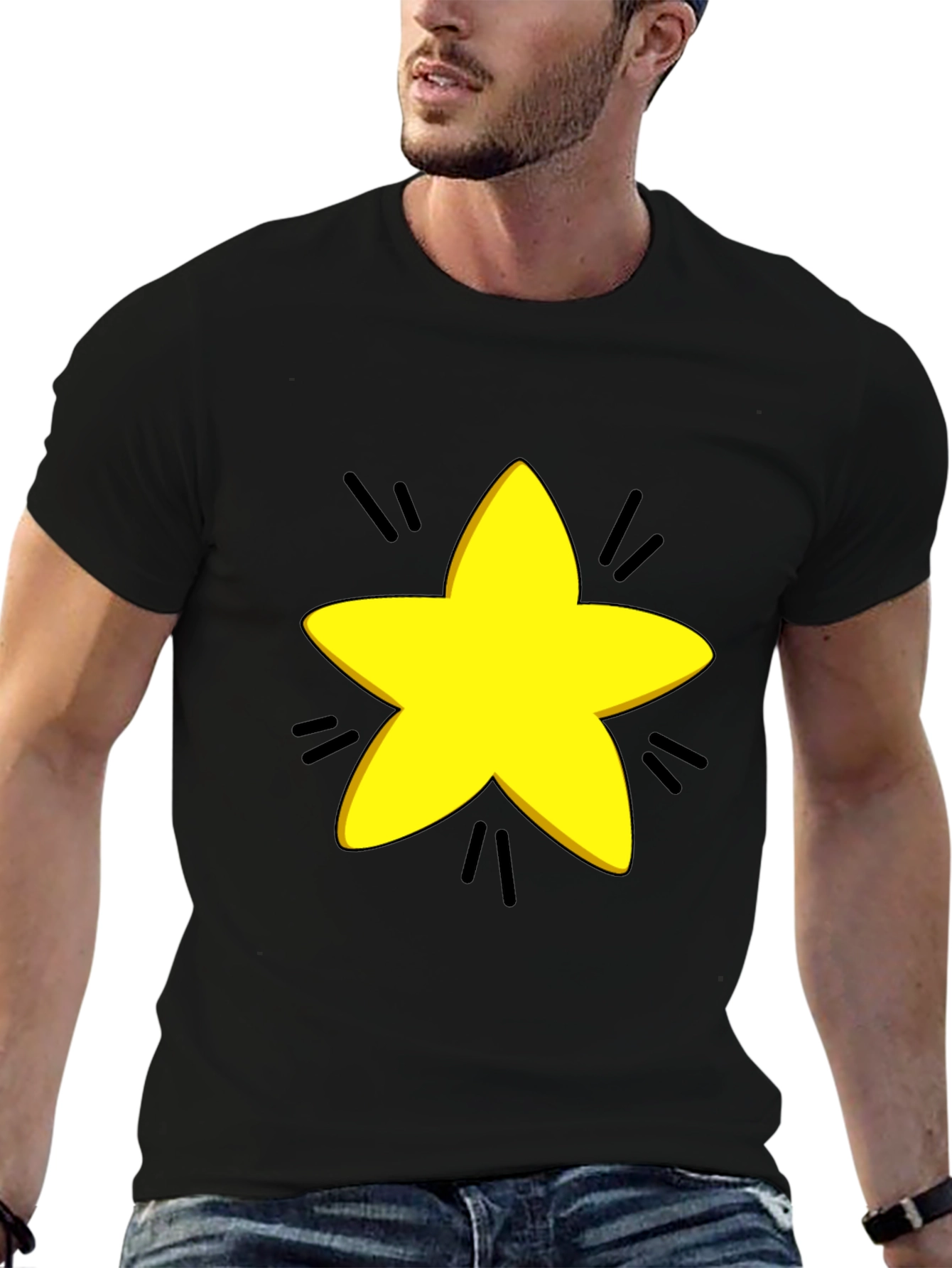 Yellow Star Graphic Black T-Shirt