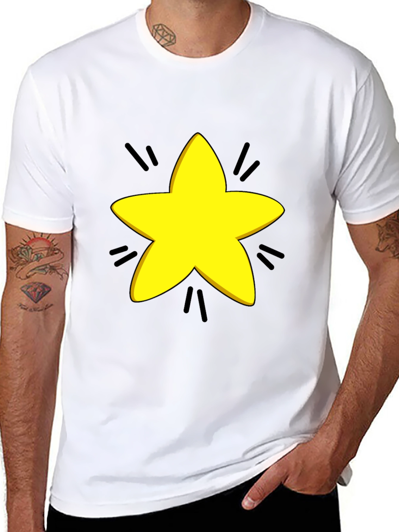 Yellow Star Graphic Black T-Shirt