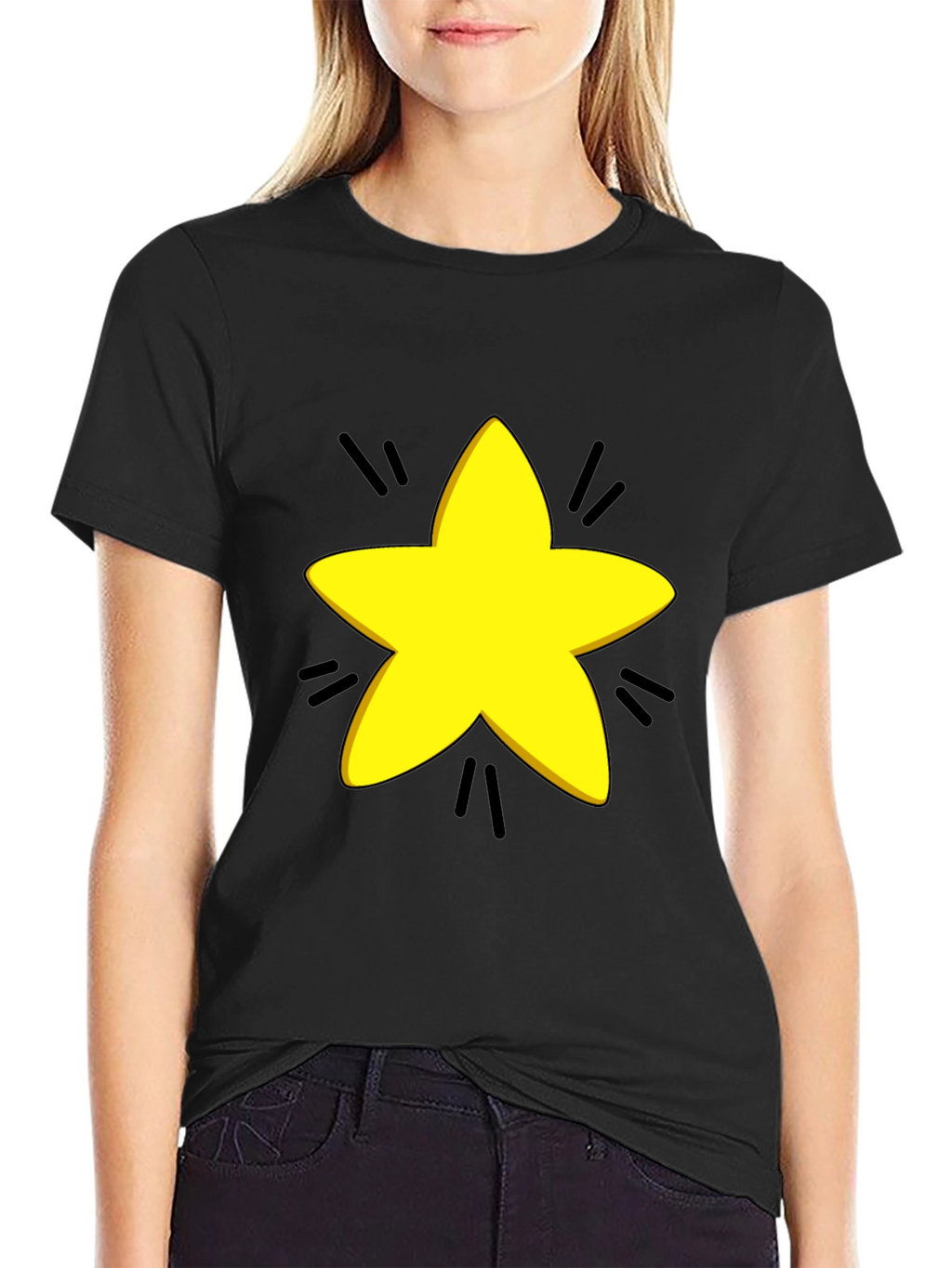 Yellow Star Graphic Black T-Shirt