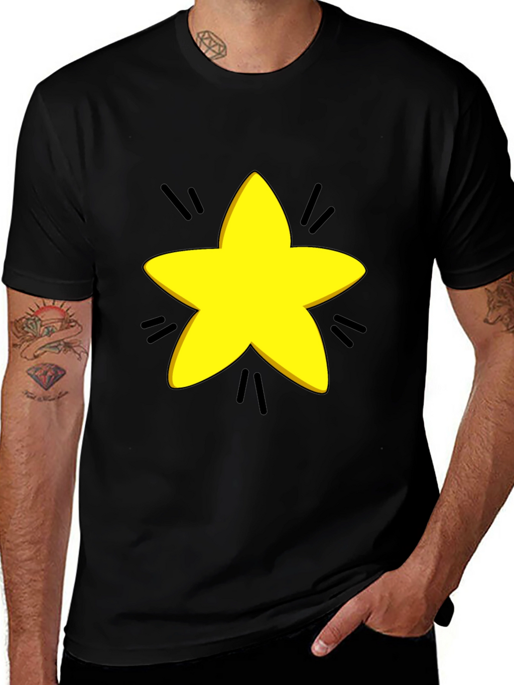 Yellow Star Graphic Black T-Shirt