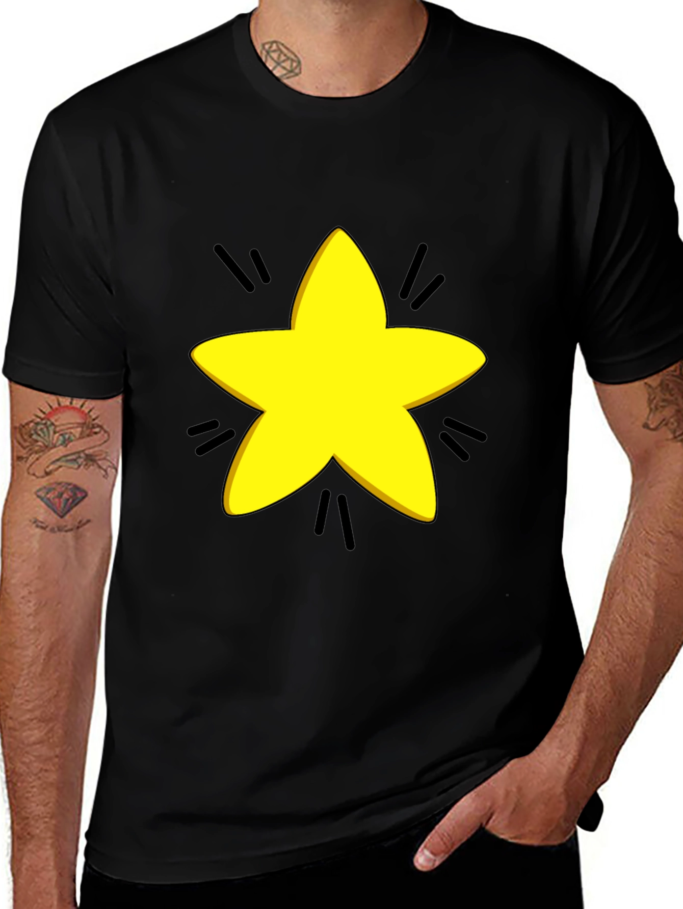 Yellow Star Graphic Black T-Shirt
