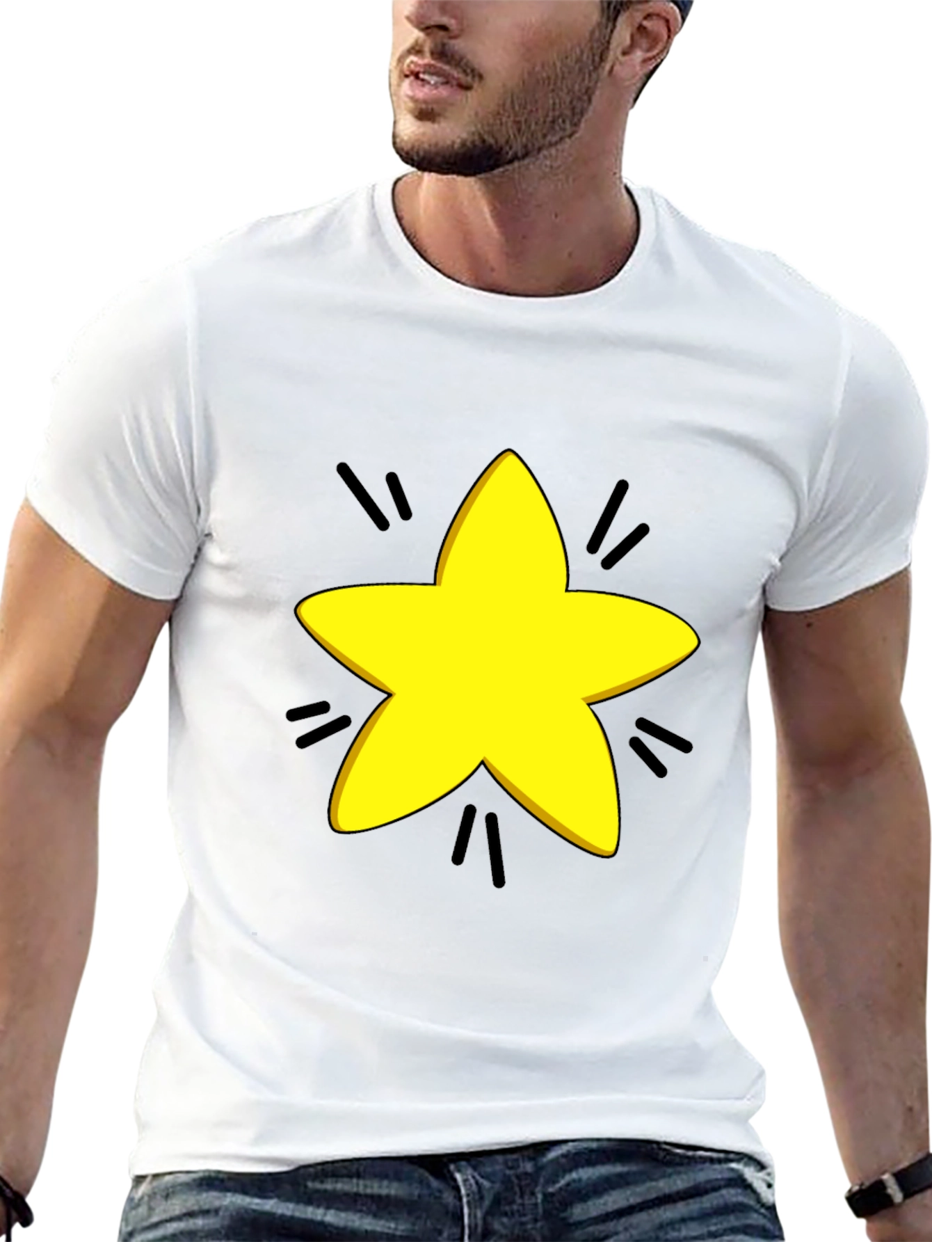 Yellow Star Graphic Black T-Shirt