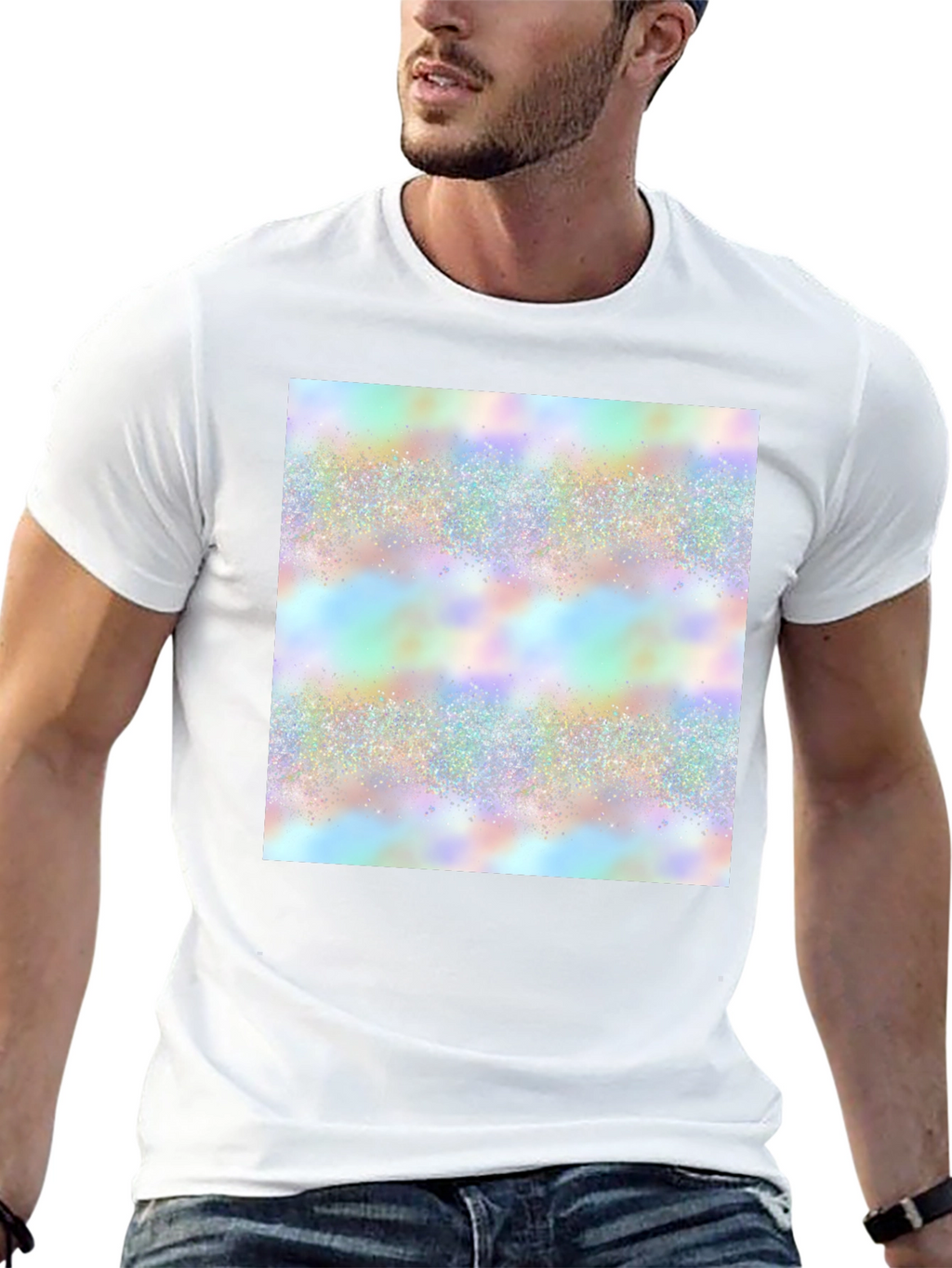 Mens Black T-Shirt with Holographic Pattern