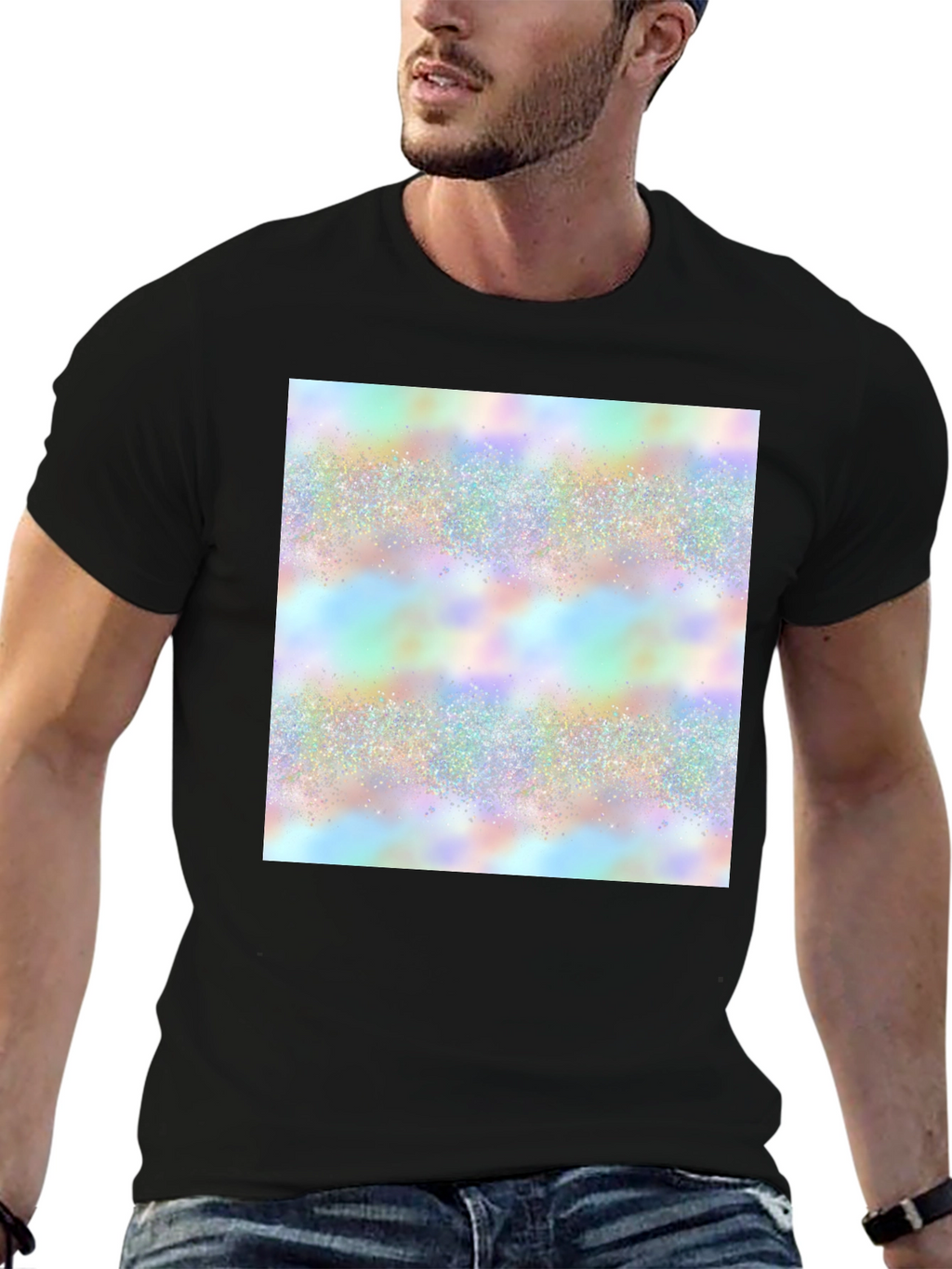Mens Black T-Shirt with Holographic Pattern
