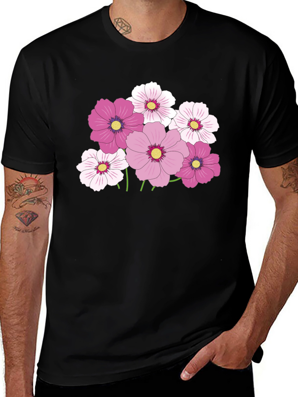 Floral Graphic Tee - Pink Cosmos Flower Design