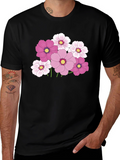 Floral Graphic Tee - Pink Cosmos Flower Design