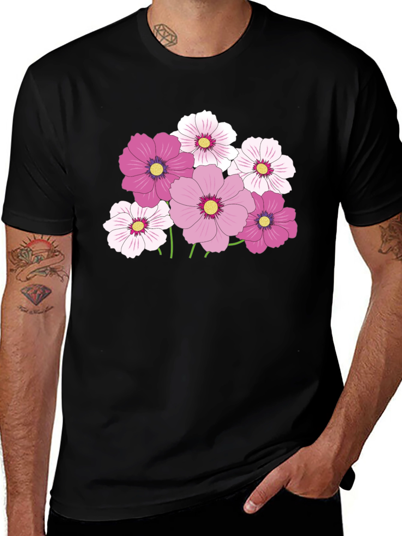 Floral Graphic Tee - Pink Cosmos Flower Design