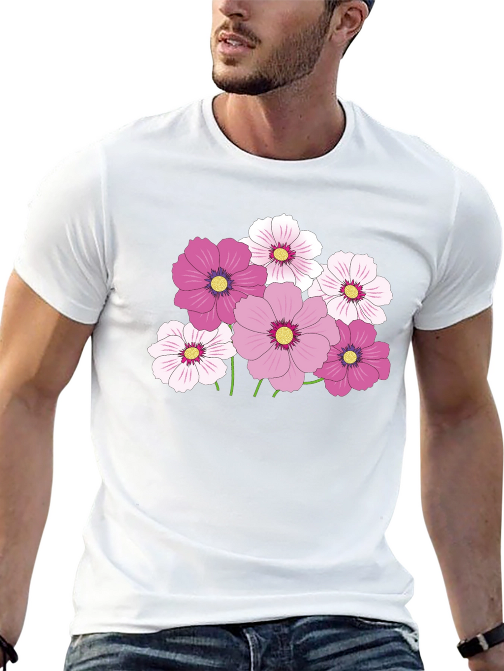 Floral Graphic Tee - Pink Cosmos Flower Design