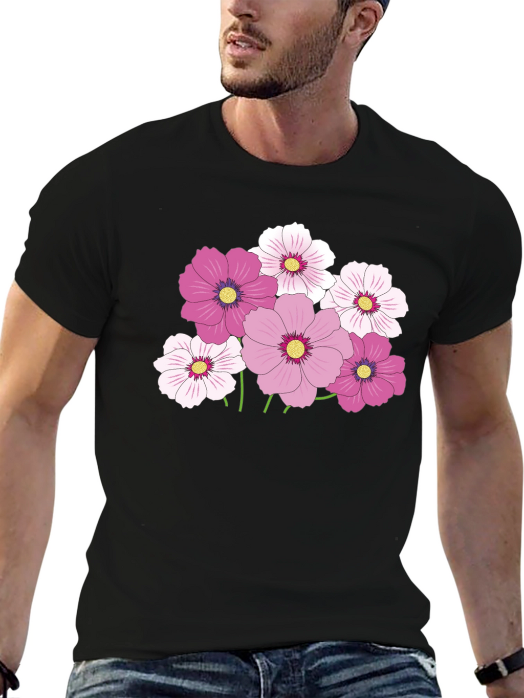 Floral Graphic Tee - Pink Cosmos Flower Design