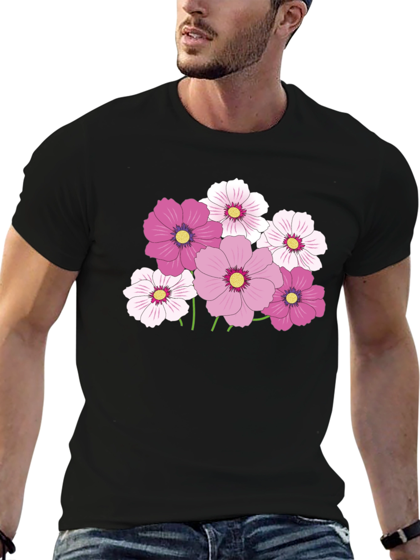 Floral Graphic Tee - Pink Cosmos Flower Design