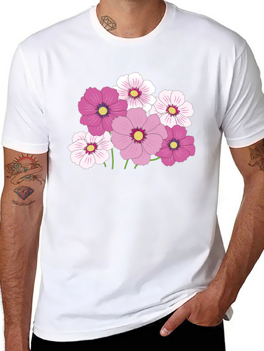Floral Graphic Tee - Pink Cosmos Flower Design