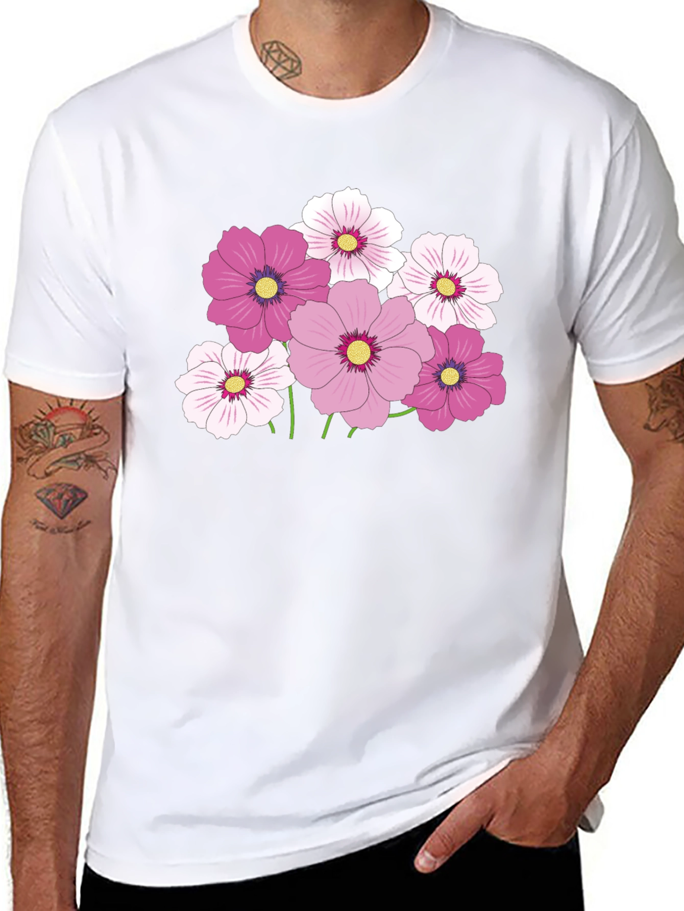 Floral Graphic Tee - Pink Cosmos Flower Design