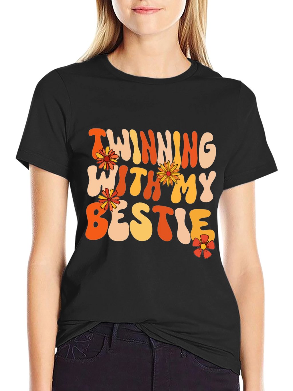 Twinning With My Bestie Black Graphic Tee