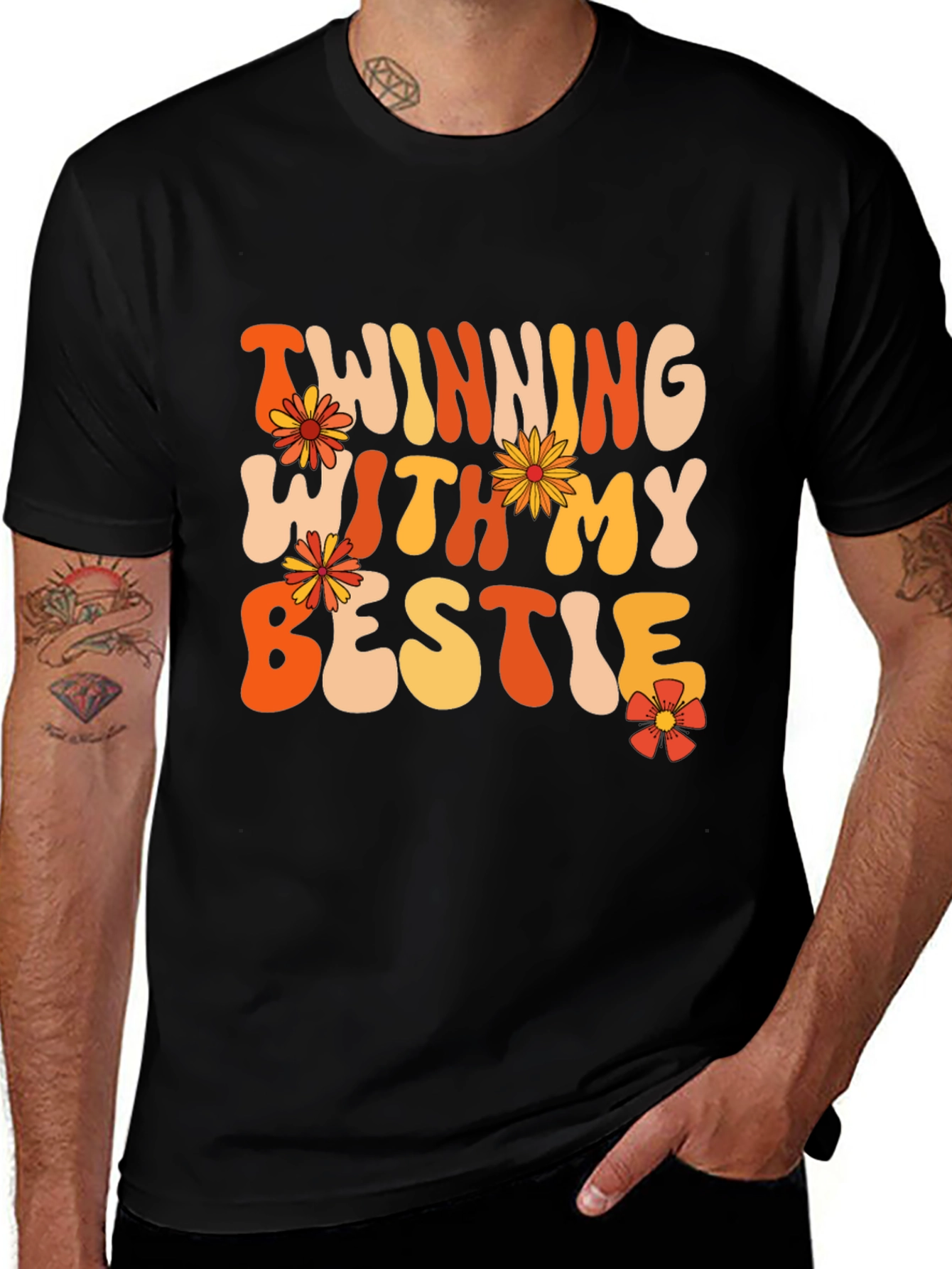 Twinning With My Bestie Black Graphic Tee