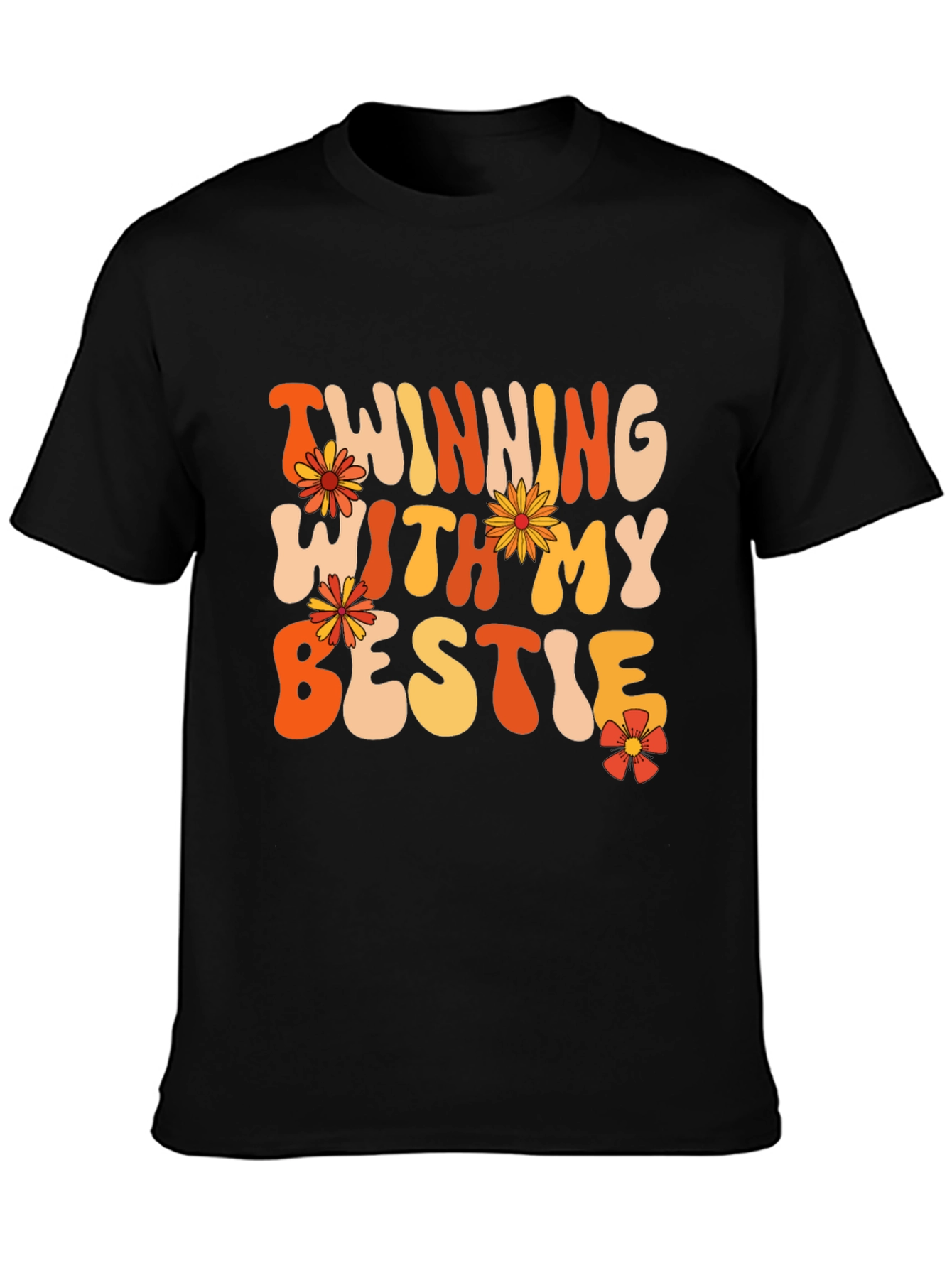 Twinning With My Bestie Black Graphic Tee