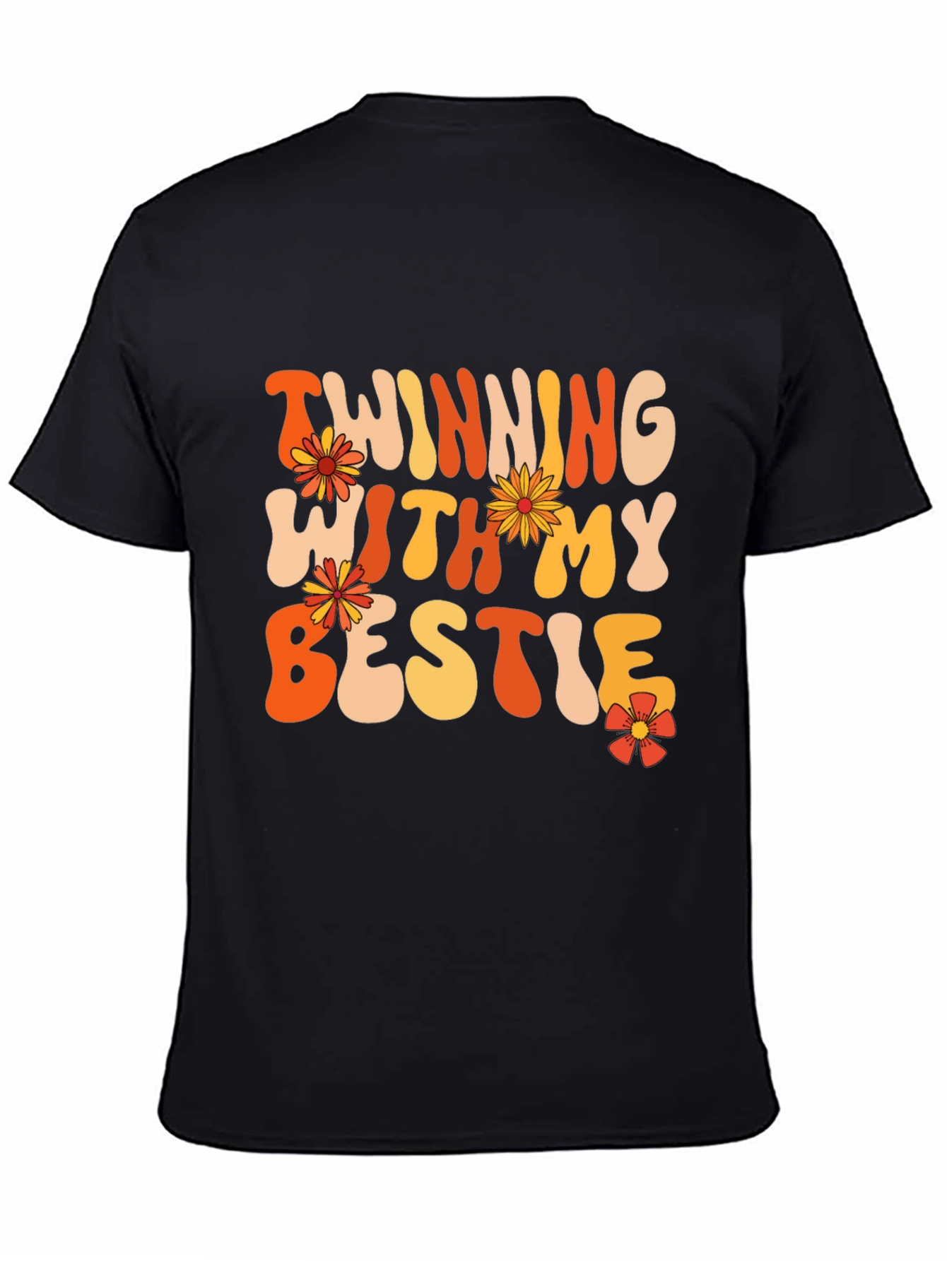 Twinning With My Bestie Black Graphic Tee