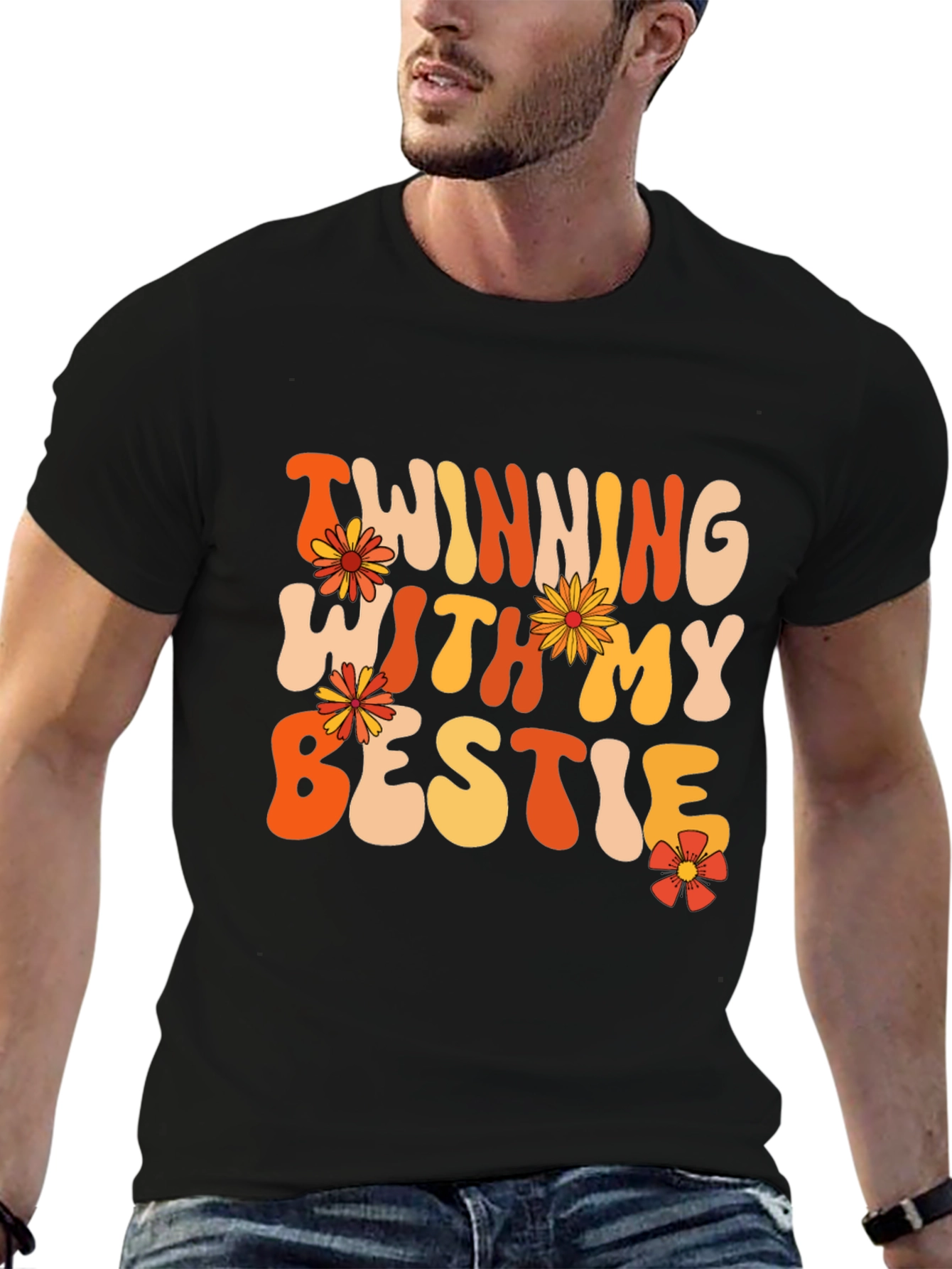 Twinning With My Bestie Black Graphic Tee