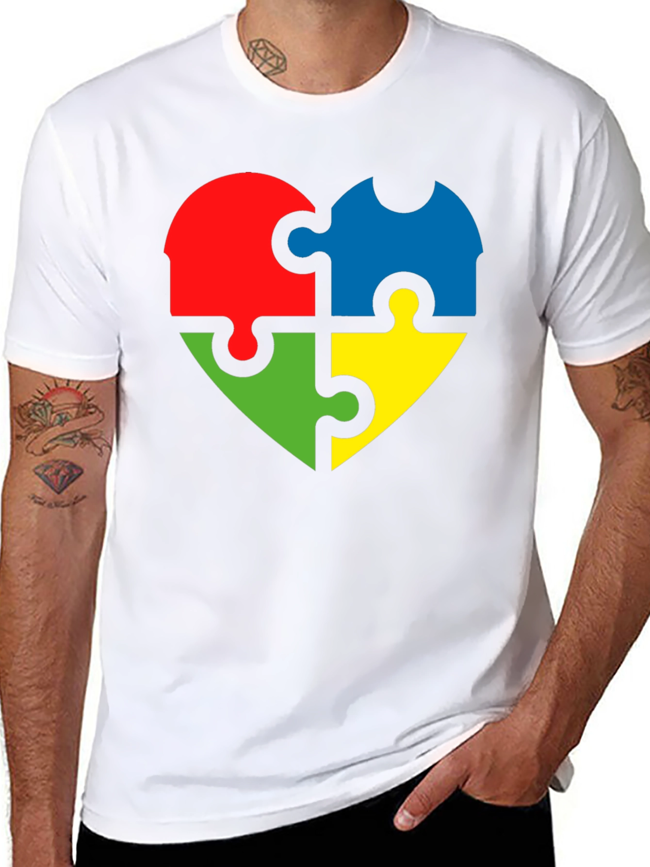 Autism Awareness Puzzle Heart Tee - Black