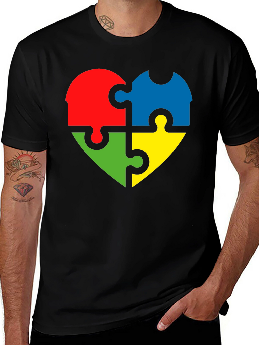 Autism Awareness Puzzle Heart Tee - Black