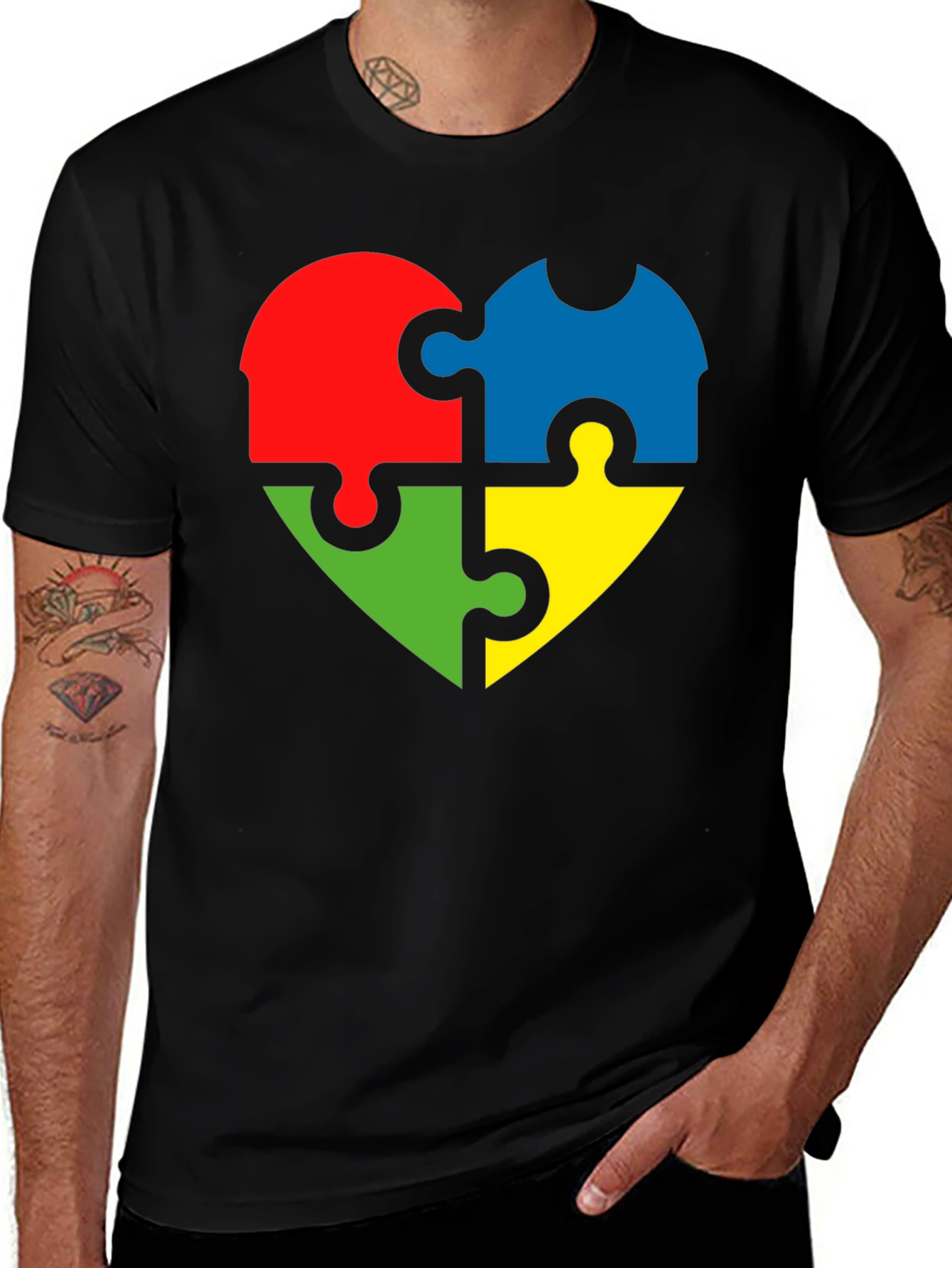 Autism Awareness Puzzle Heart Tee - Black