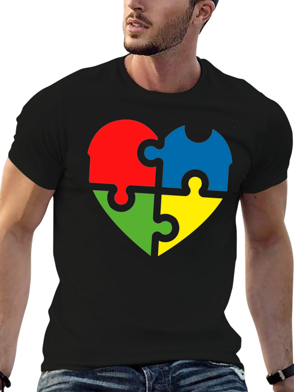 Autism Awareness Puzzle Heart Tee - Black