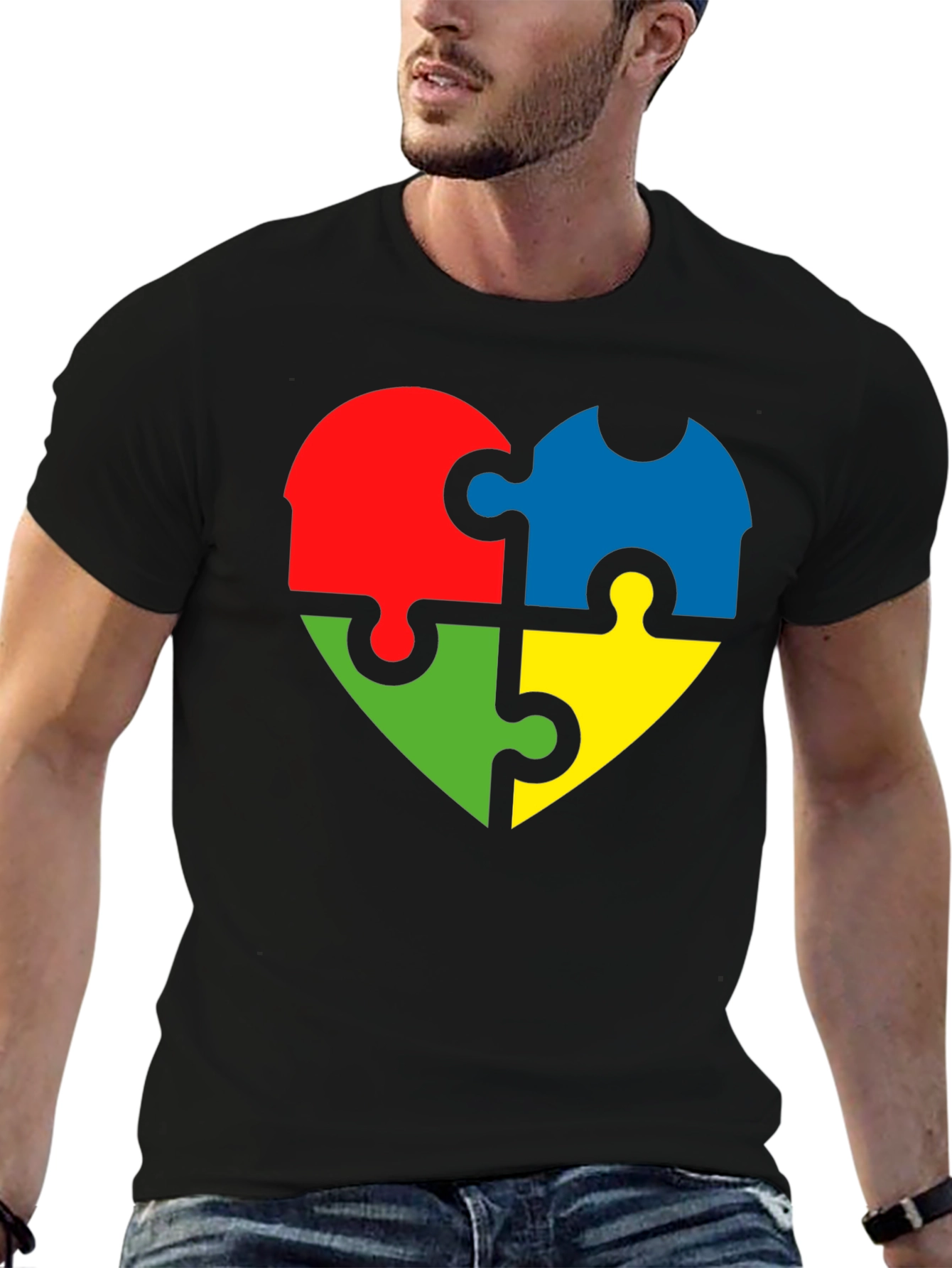 Autism Awareness Puzzle Heart Tee - Black