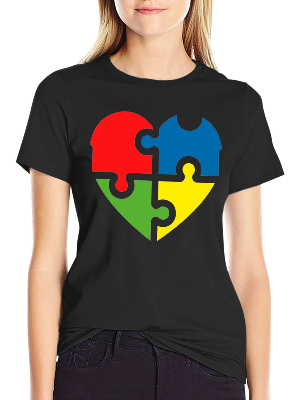 Autism Awareness Puzzle Heart Tee - Black