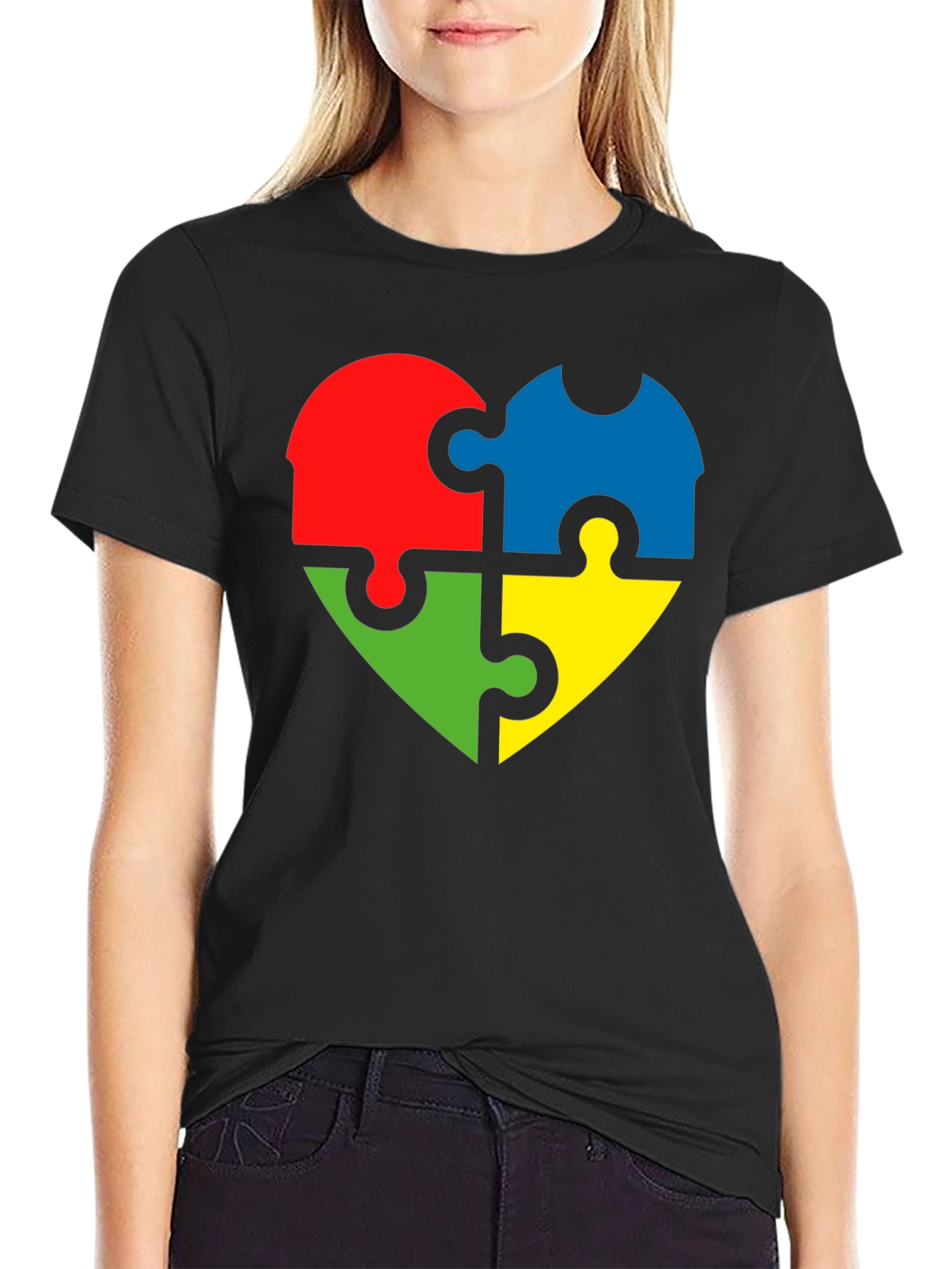 Autism Awareness Puzzle Heart Tee - Black