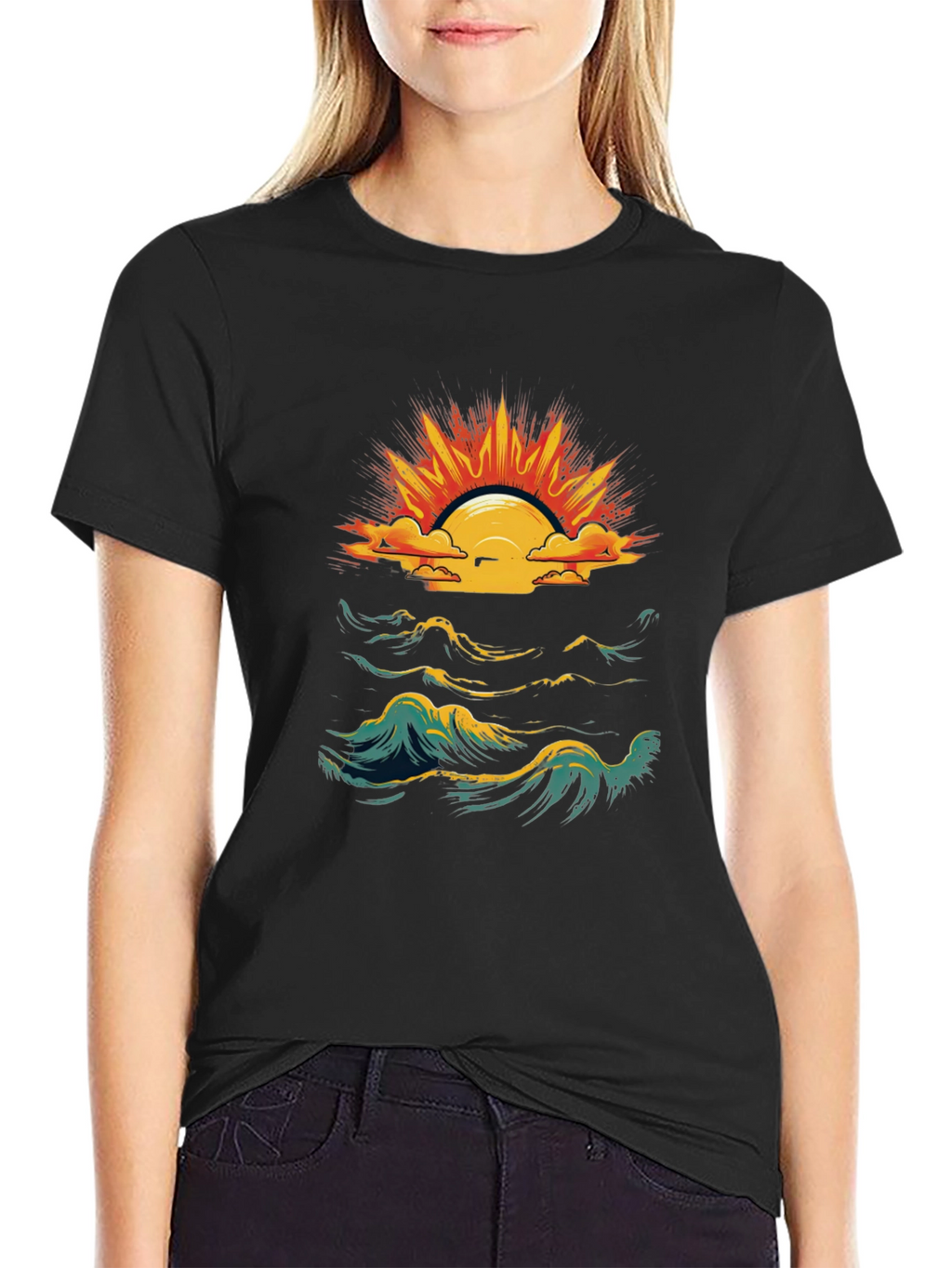 Ocean Sunset Graphic Tee - Black
