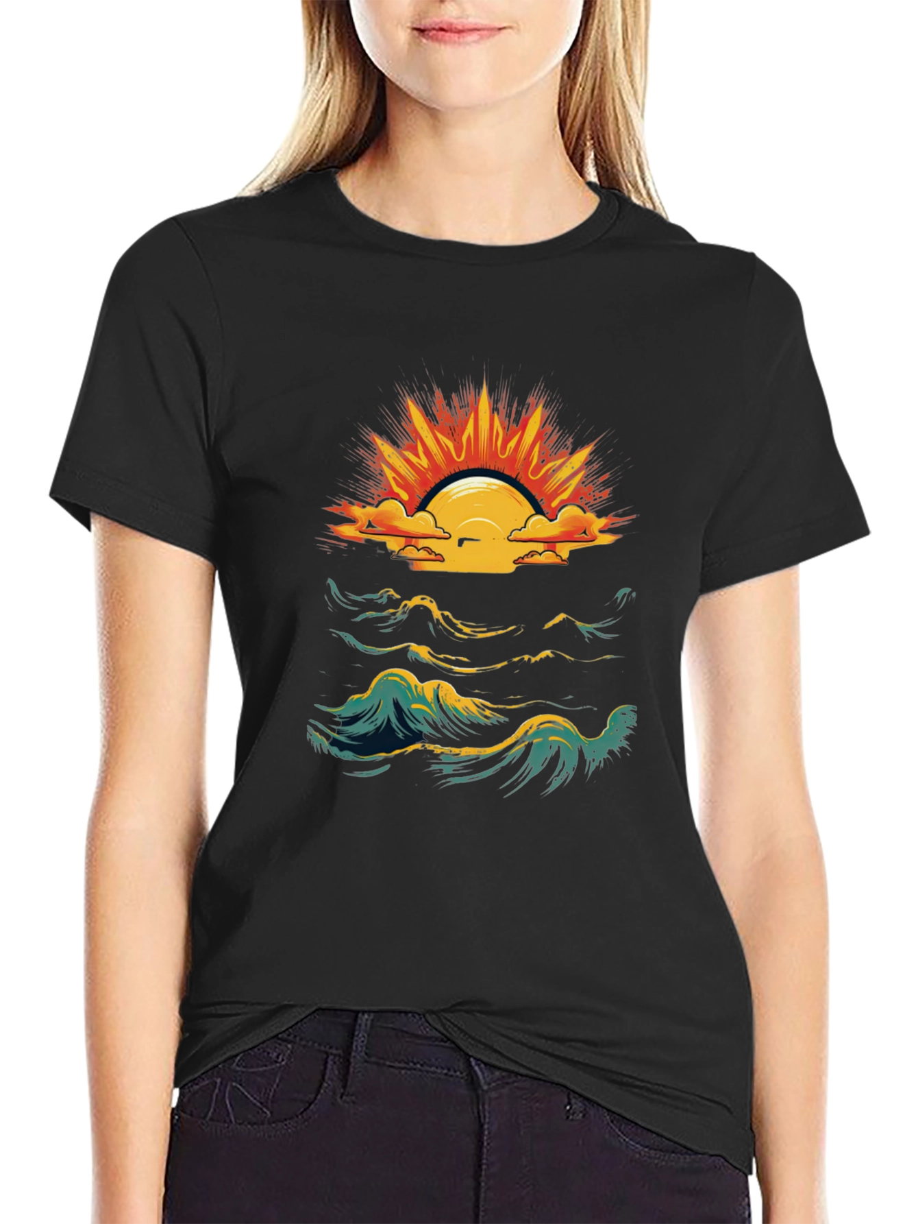 Ocean Sunset Graphic Tee - Black