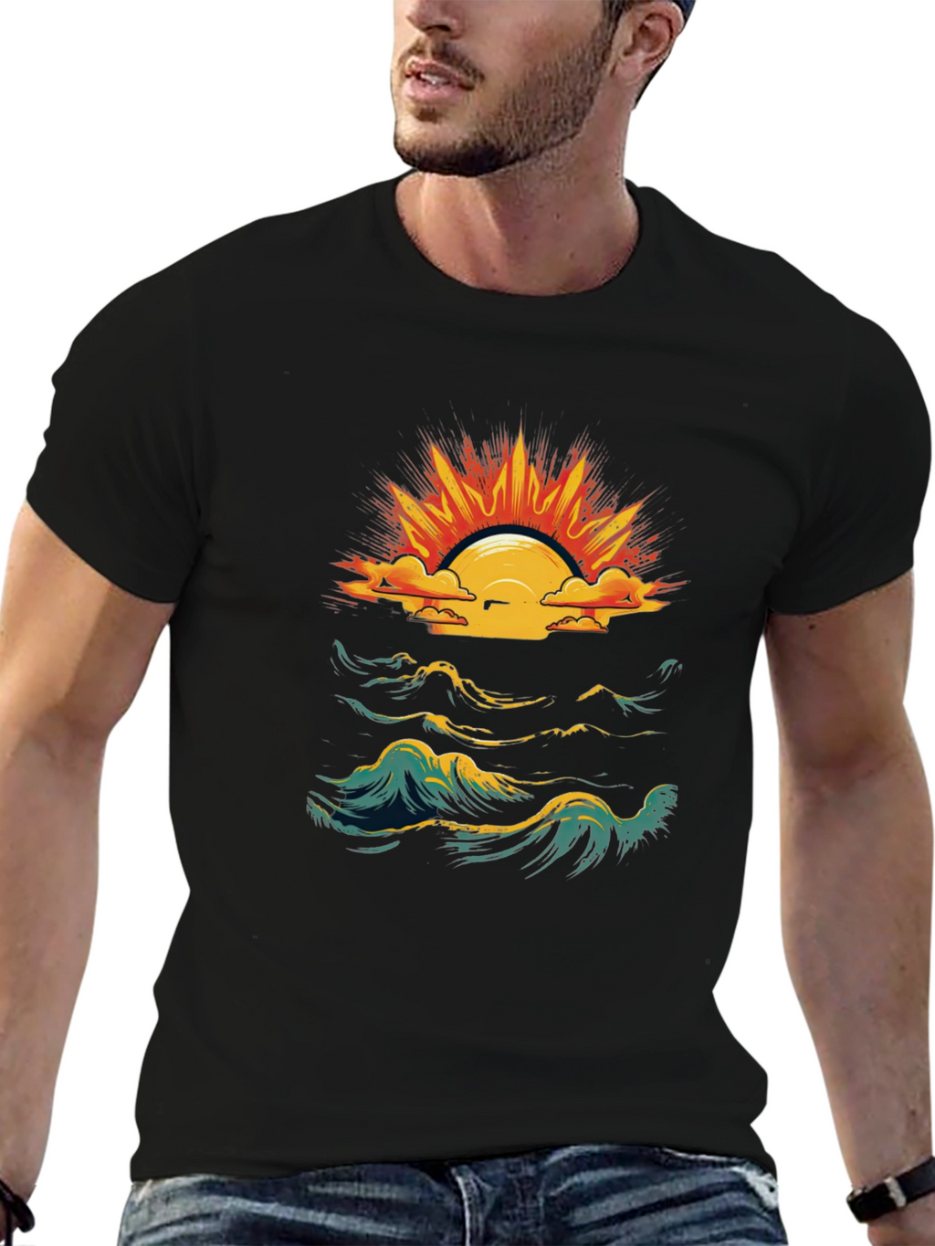 Ocean Sunset Graphic Tee - Black