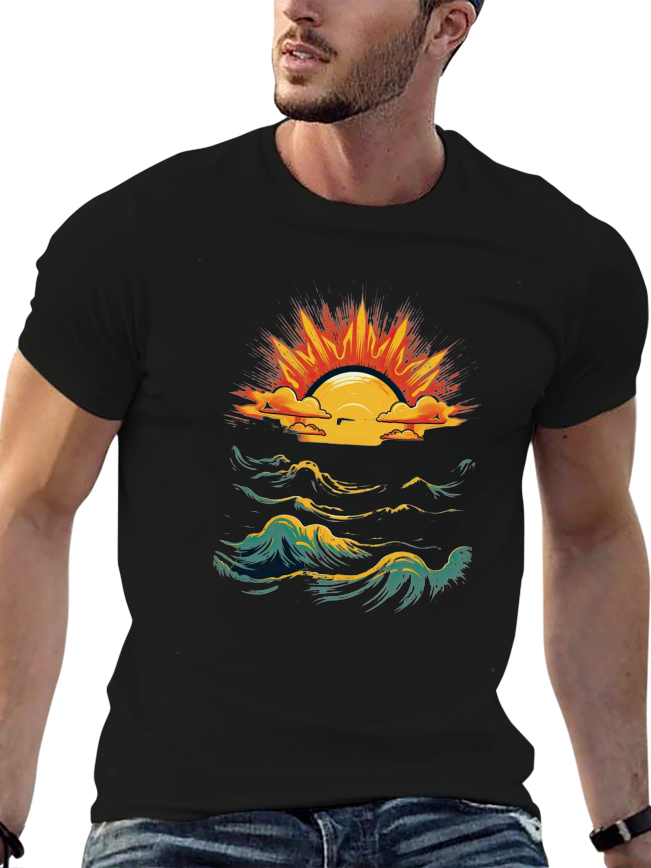 Ocean Sunset Graphic Tee - Black