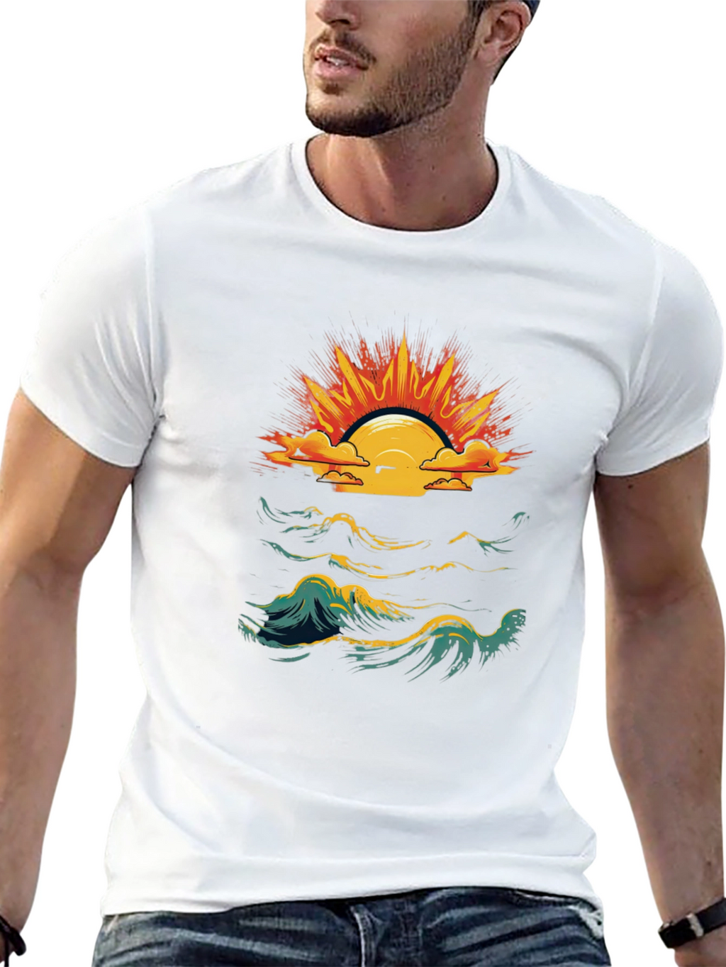 Ocean Sunset Graphic Tee - Black