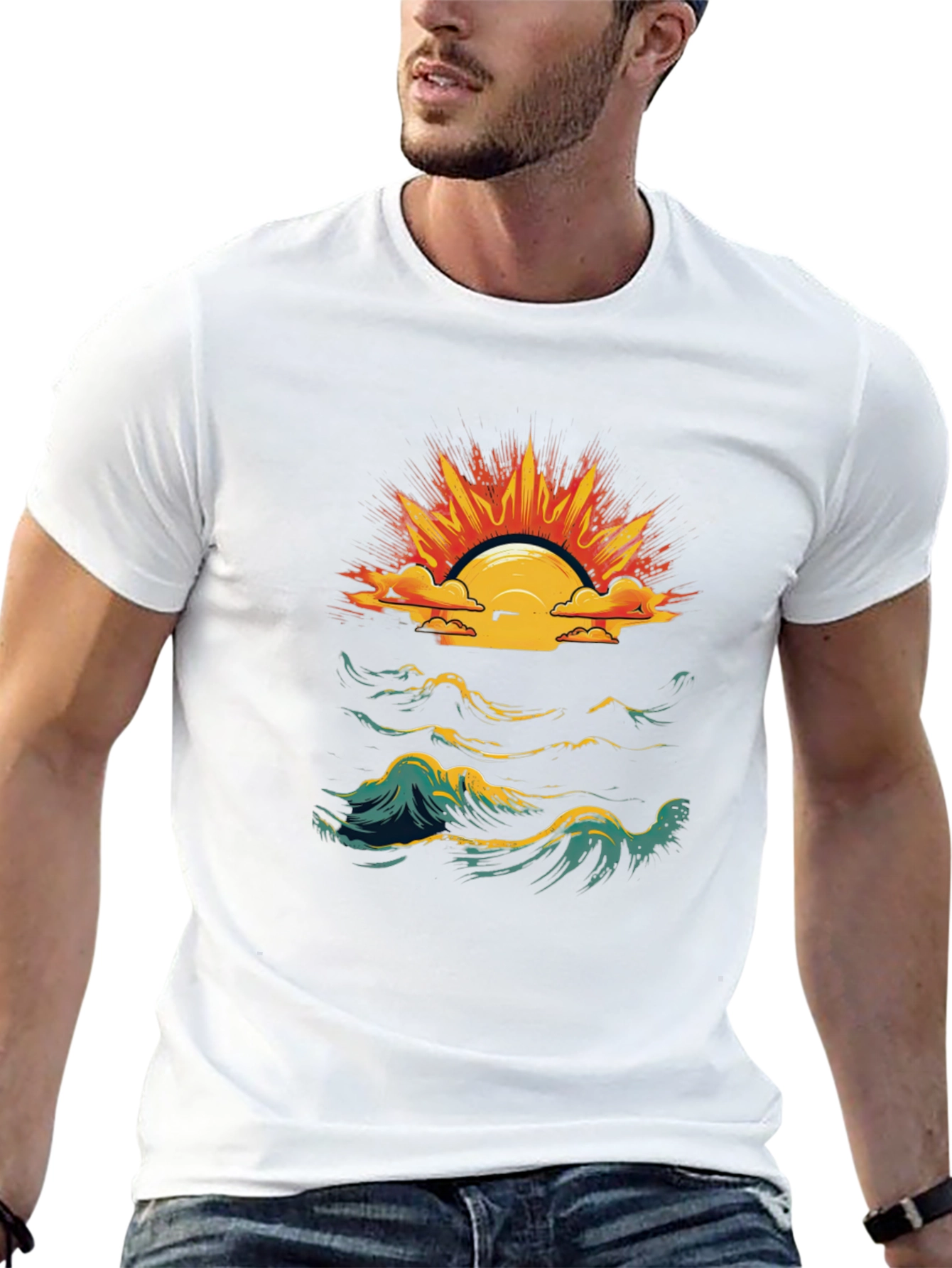 Ocean Sunset Graphic Tee - Black