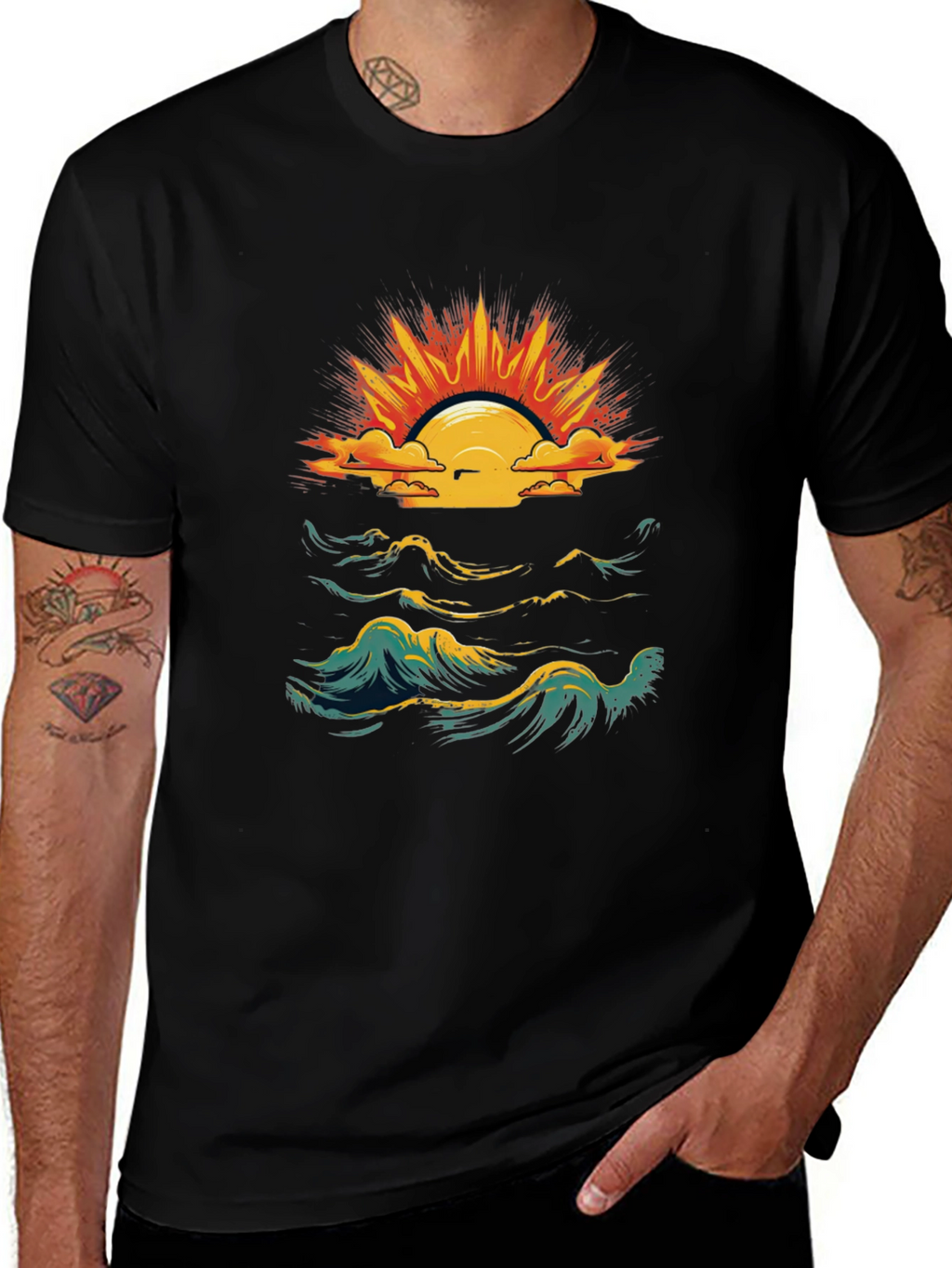 Ocean Sunset Graphic Tee - Black