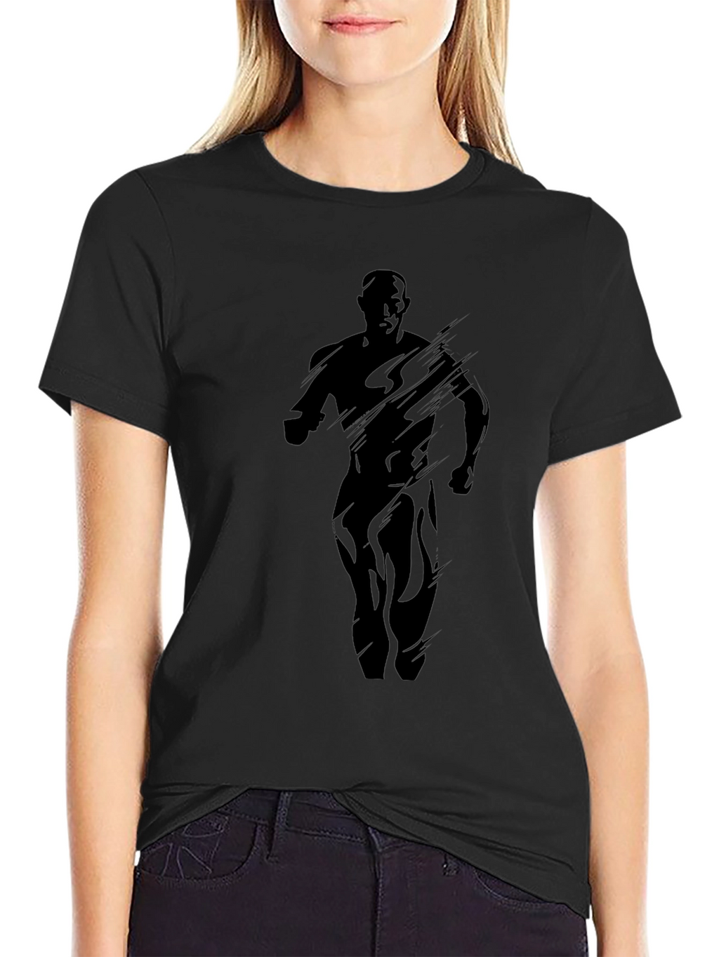 Mens Black Graphic Tee - Running Silhouette Design