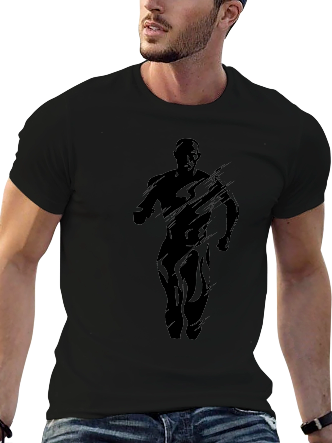 Mens Black Graphic Tee - Running Silhouette Design