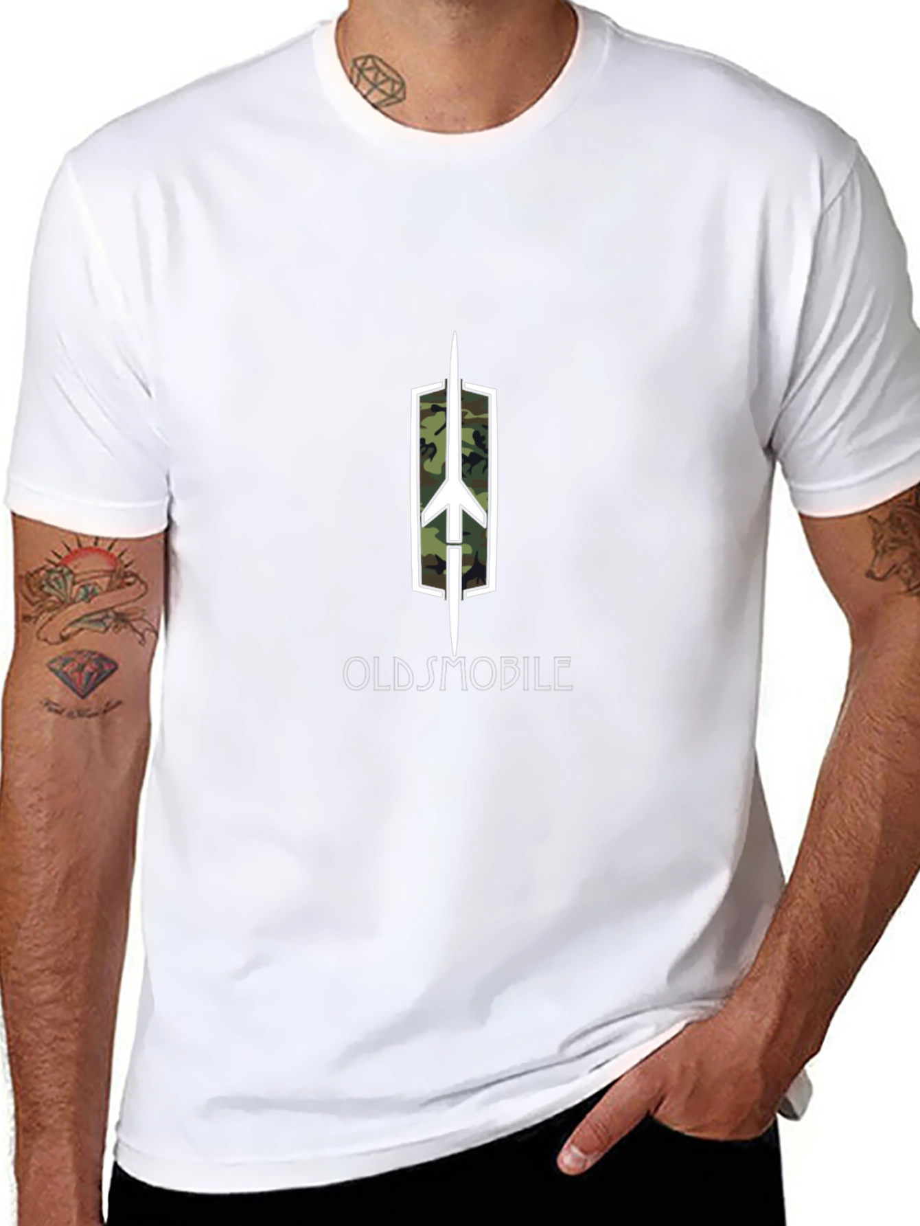 Oldsmobile Logo Camo Fill Black T-Shirt